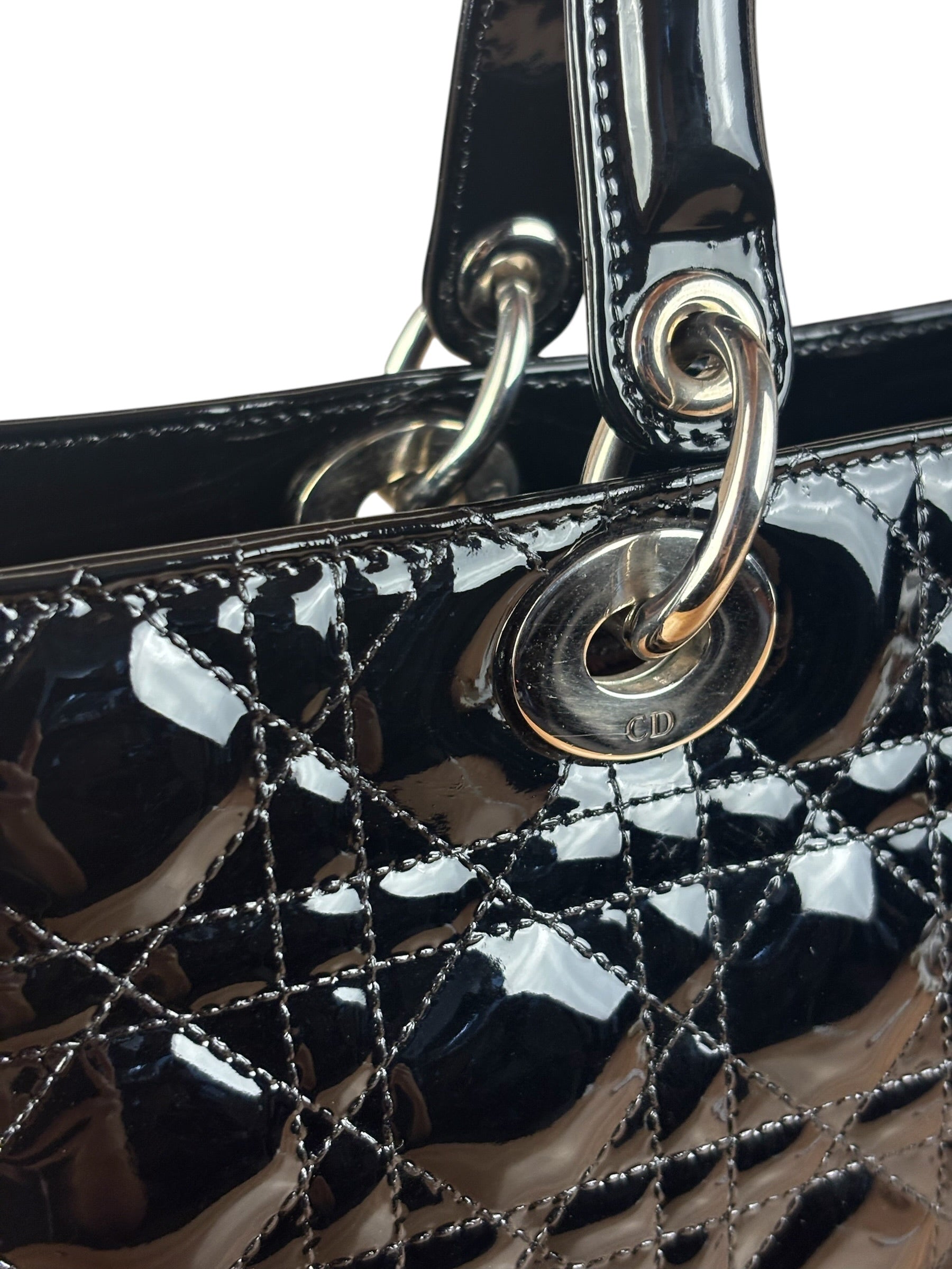 Christian Dior Black Cannage Quilted Leather Medium Lady Dior Handbag