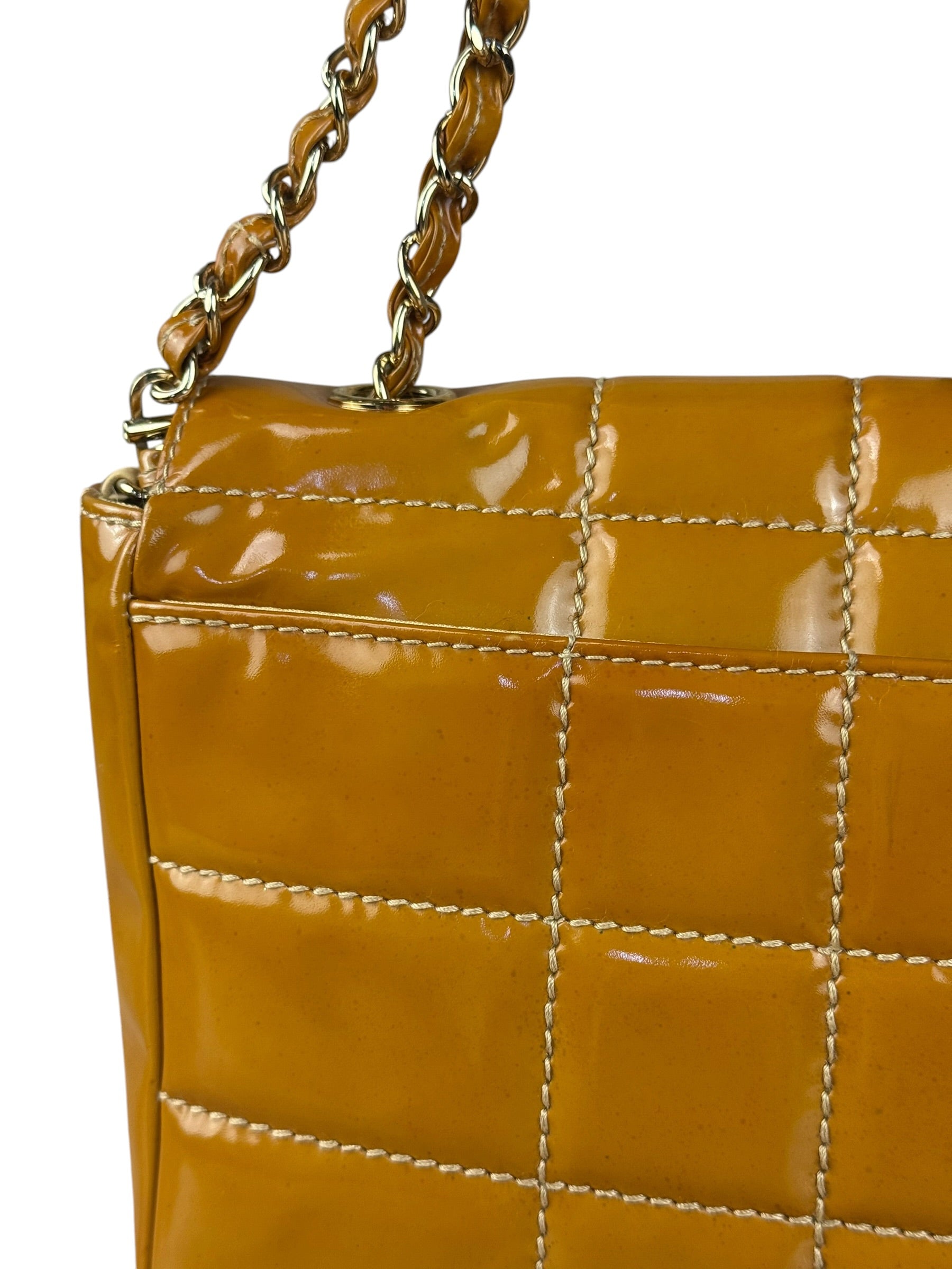 Chanel Gold Patent East West Stitch Flap Bag 2002