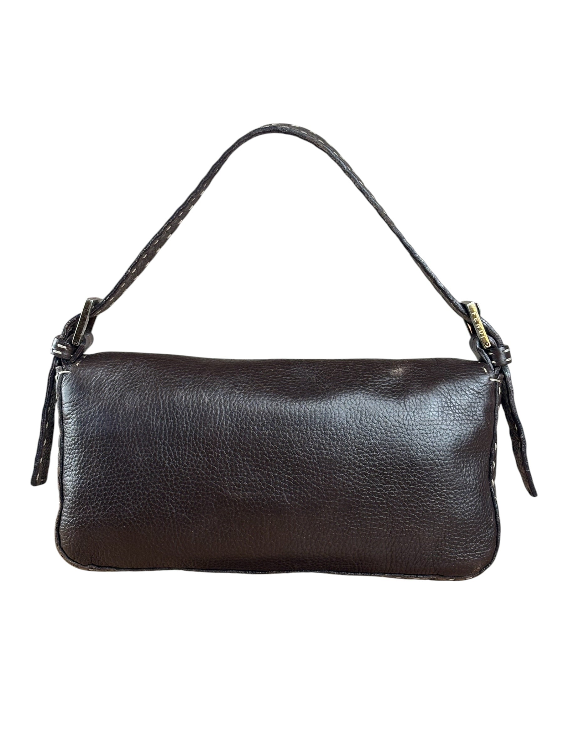 Fendi Selleria Brown Leather Stitched Baguette