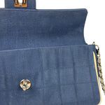 Chanel Blue/Cream Patent Leather Trim East-West Chocolate Bar Shoulder Bag 2002