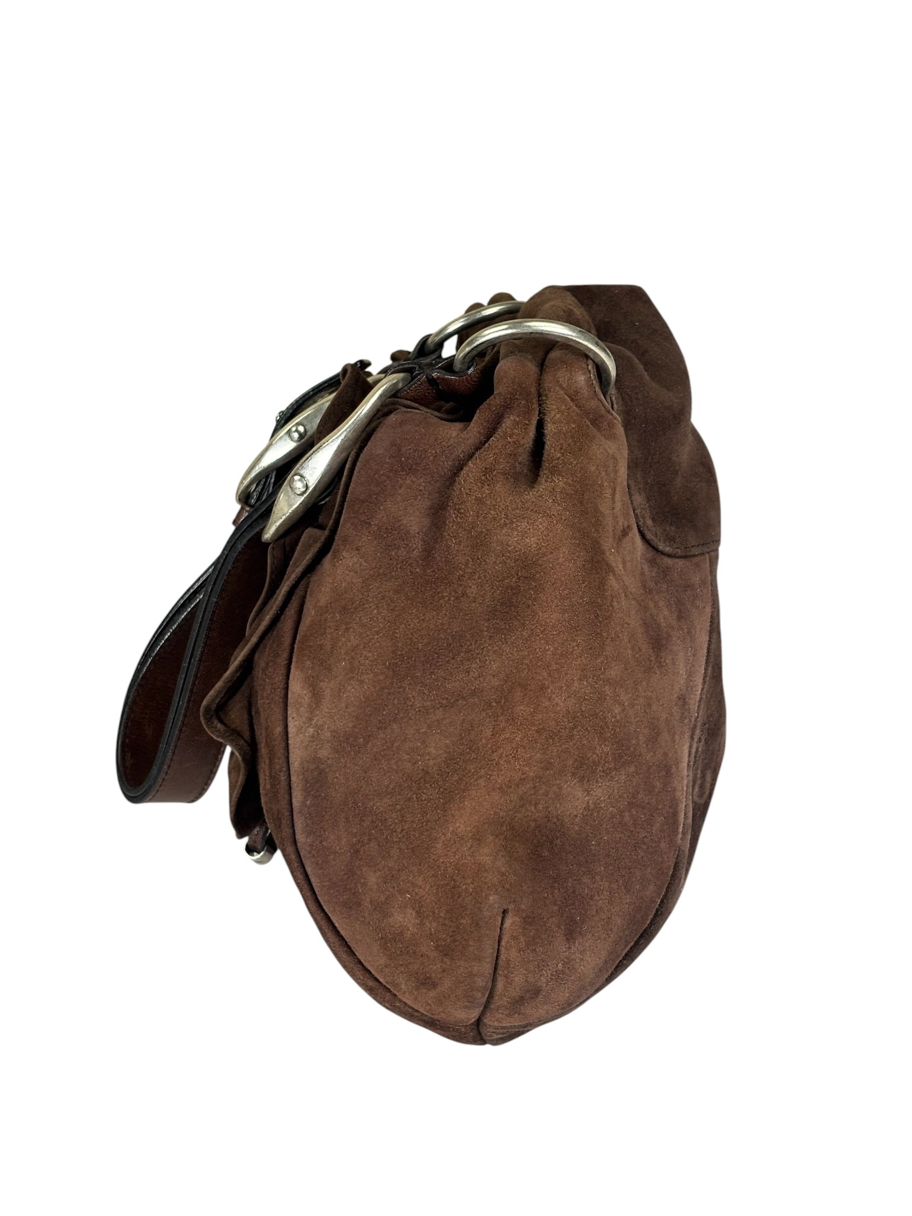 Yves Saint Laurent Brown Suede/Leather Trim Naja Rose Petal Hobo Bag