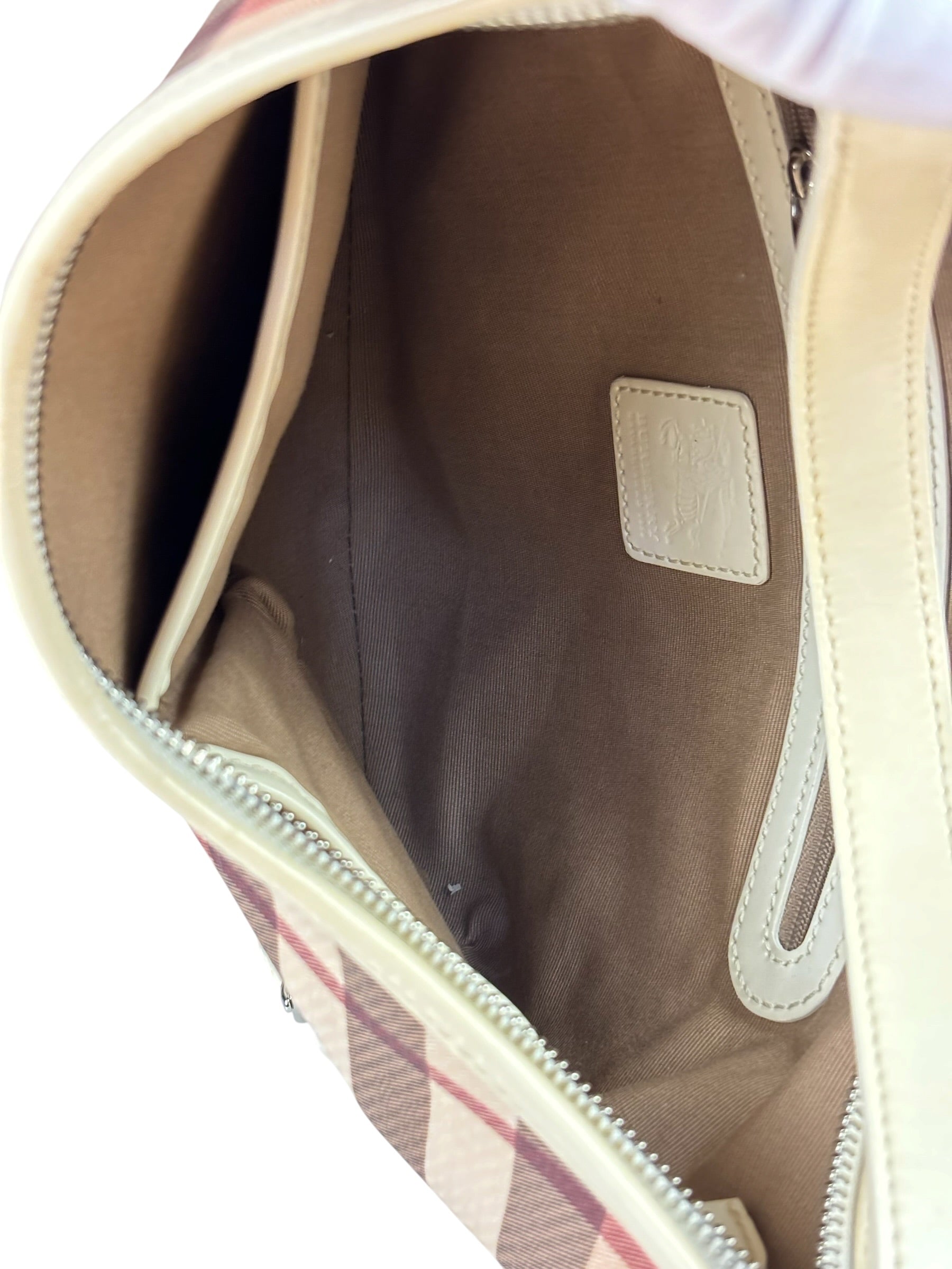Burberry Beige Leather Trim Nova Check Hobo Bag