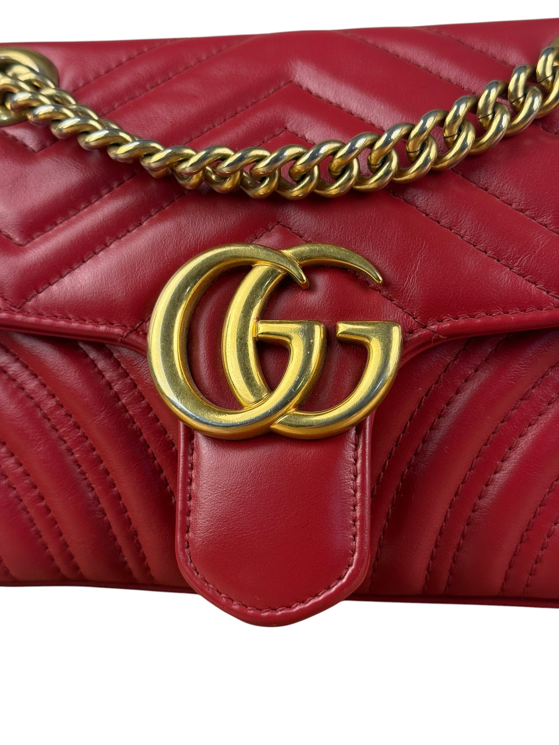 Gucci GG Red Marmont Matelasse Shoulder Bag