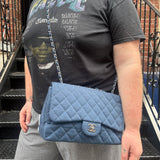 Chanel Blue Jersey Classic Flap Shoulder Bag 2009
