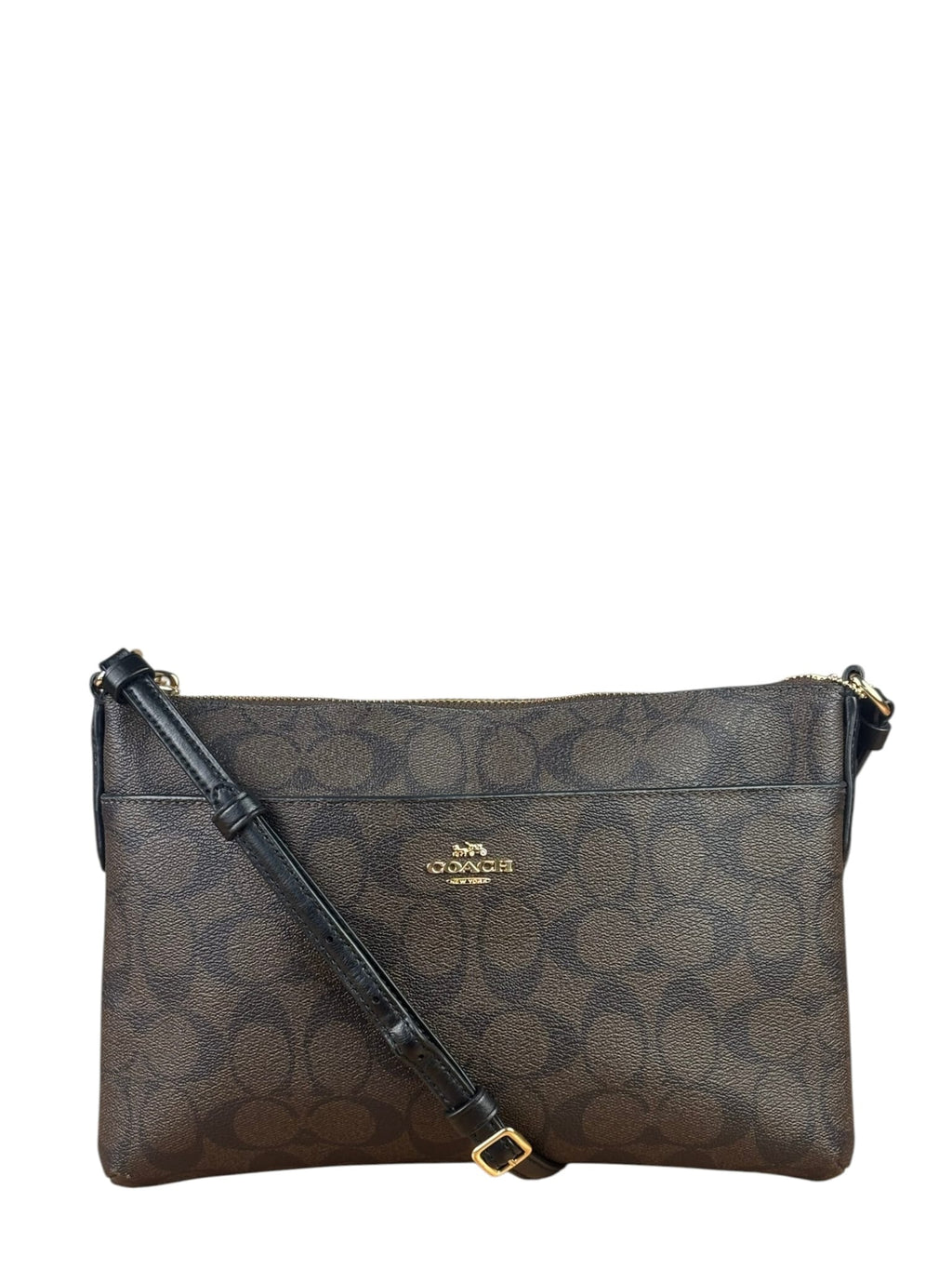 Coach Brown Leather Signature East-West Pop-Up Crossbody Bag