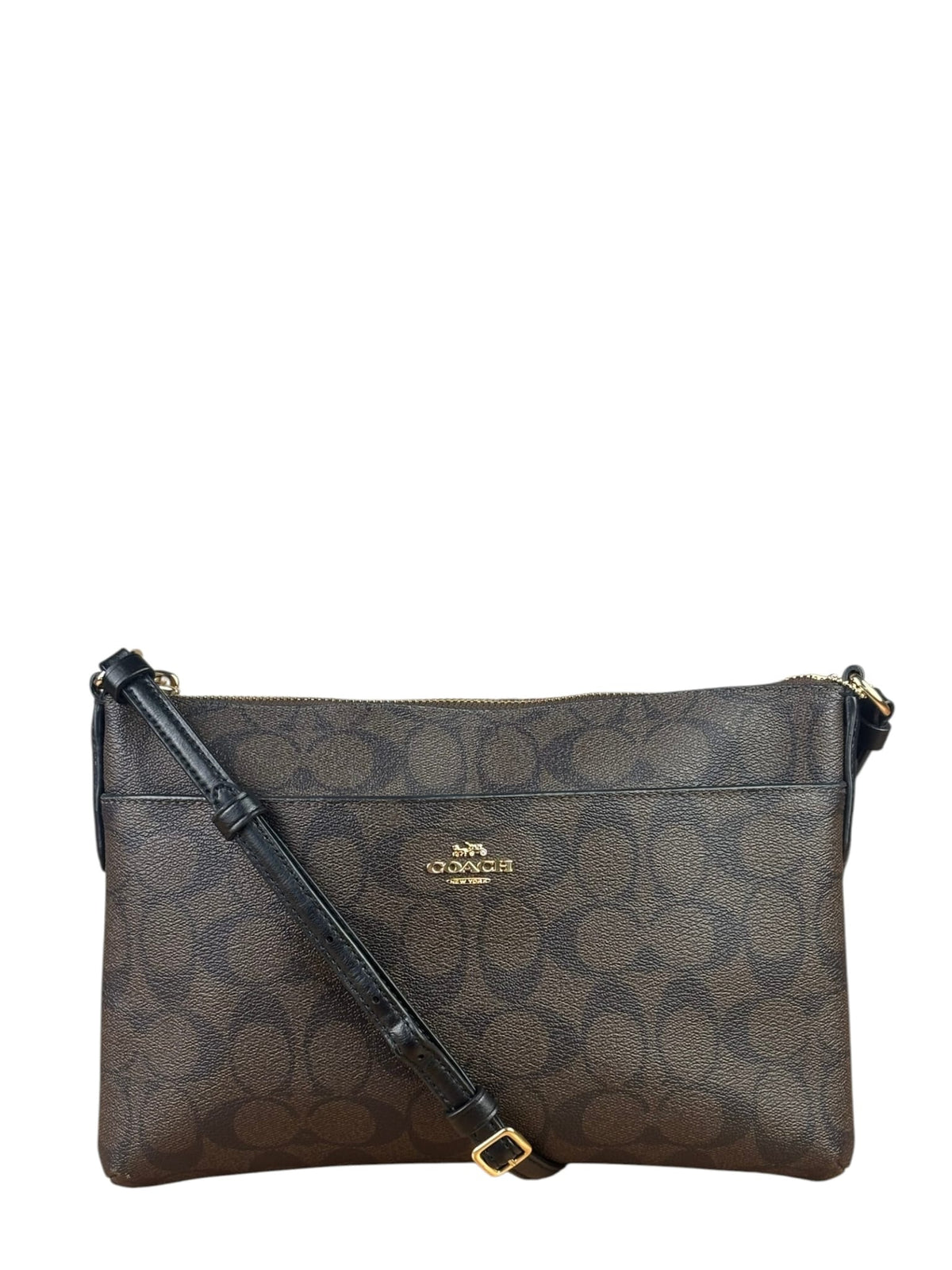 Coach Brown Leather Signature East-West Pop-Up Crossbody Bag