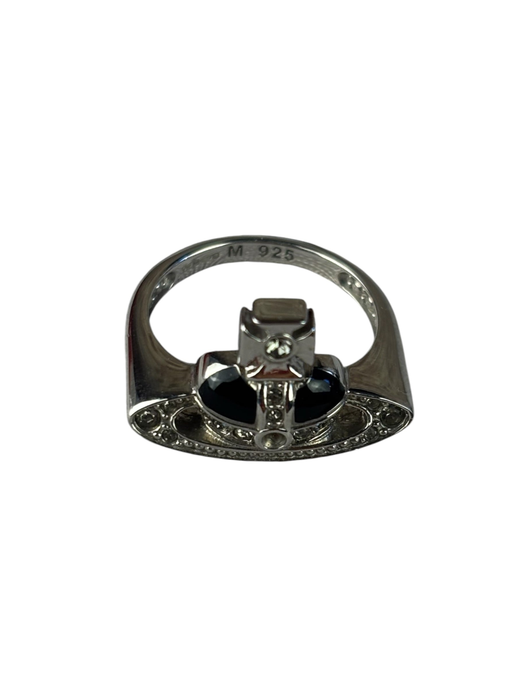Vivienne Westwood Silver Diamante Black Enamel Ring