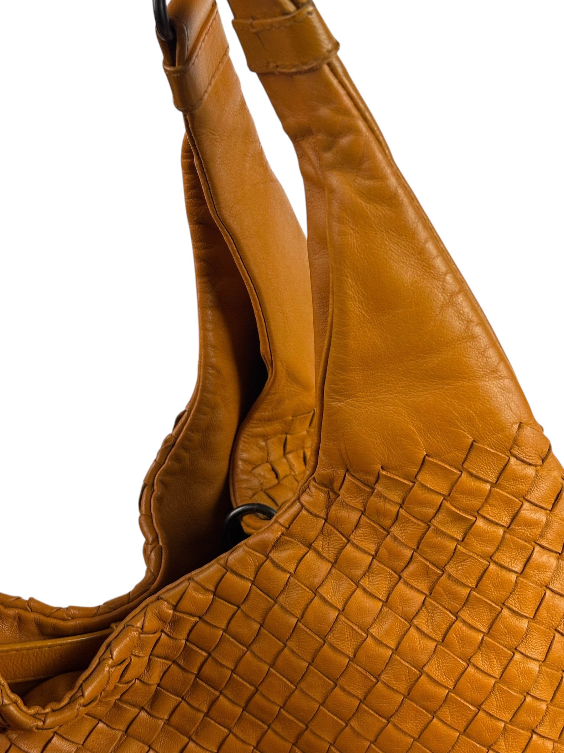 Bottega Veneta Orange/Brown Woven Leather Campana Shoulder Bag
