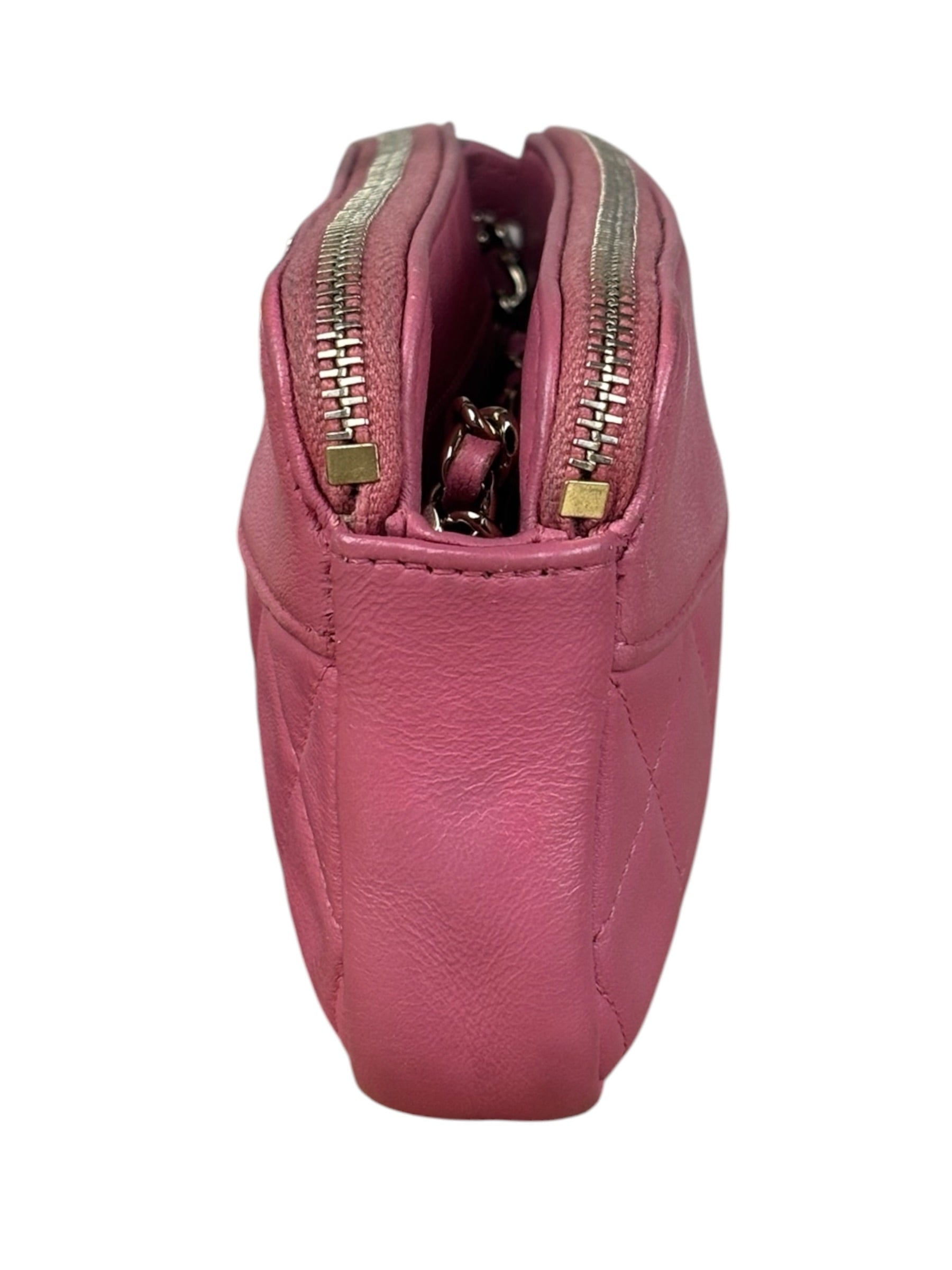 Chanel Pink Quilted Leather Zip Wallet on Chain Bag 2018