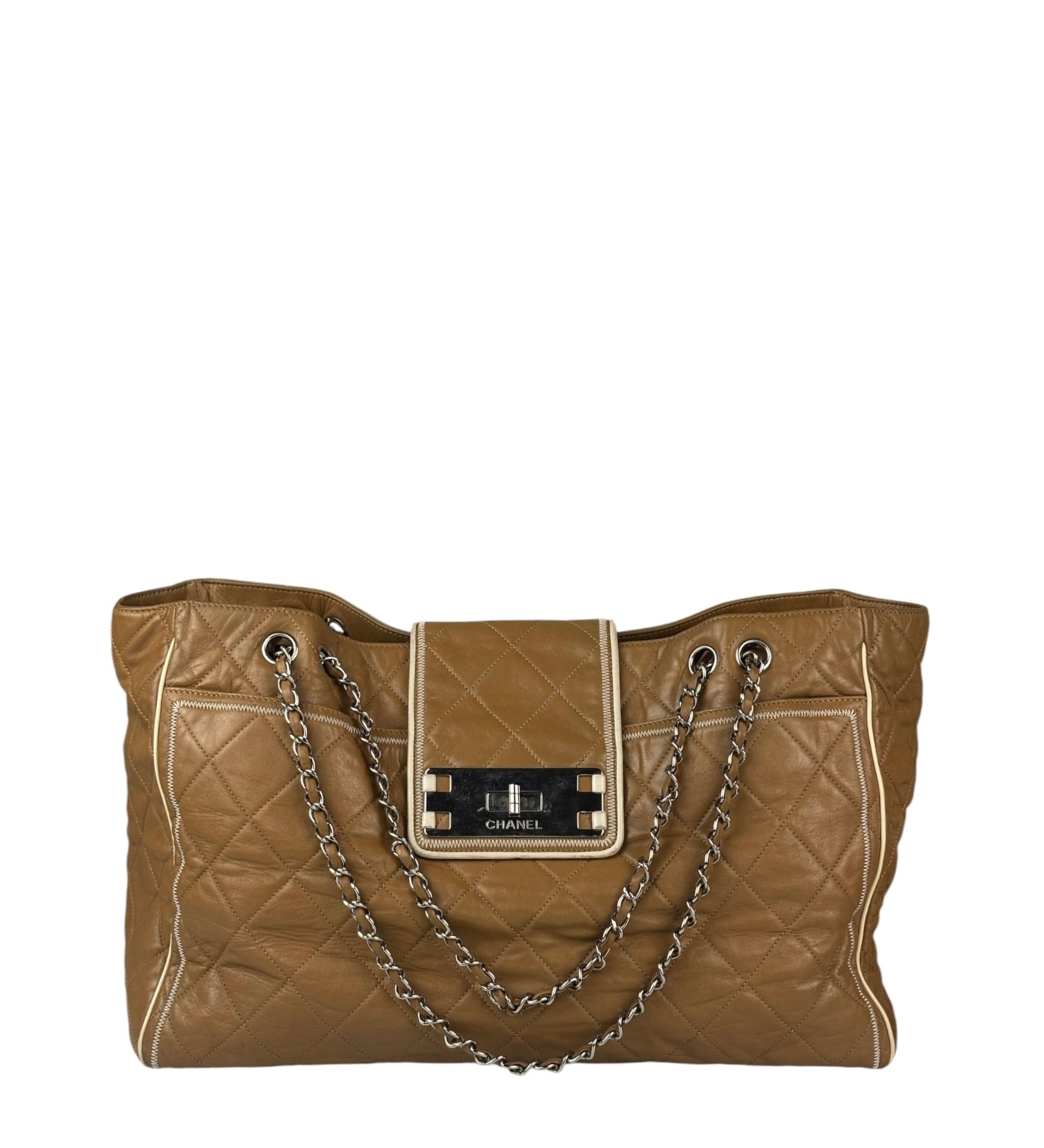 Chanel Camel Quilted Lambskin East-West Large Chain Tote 2008