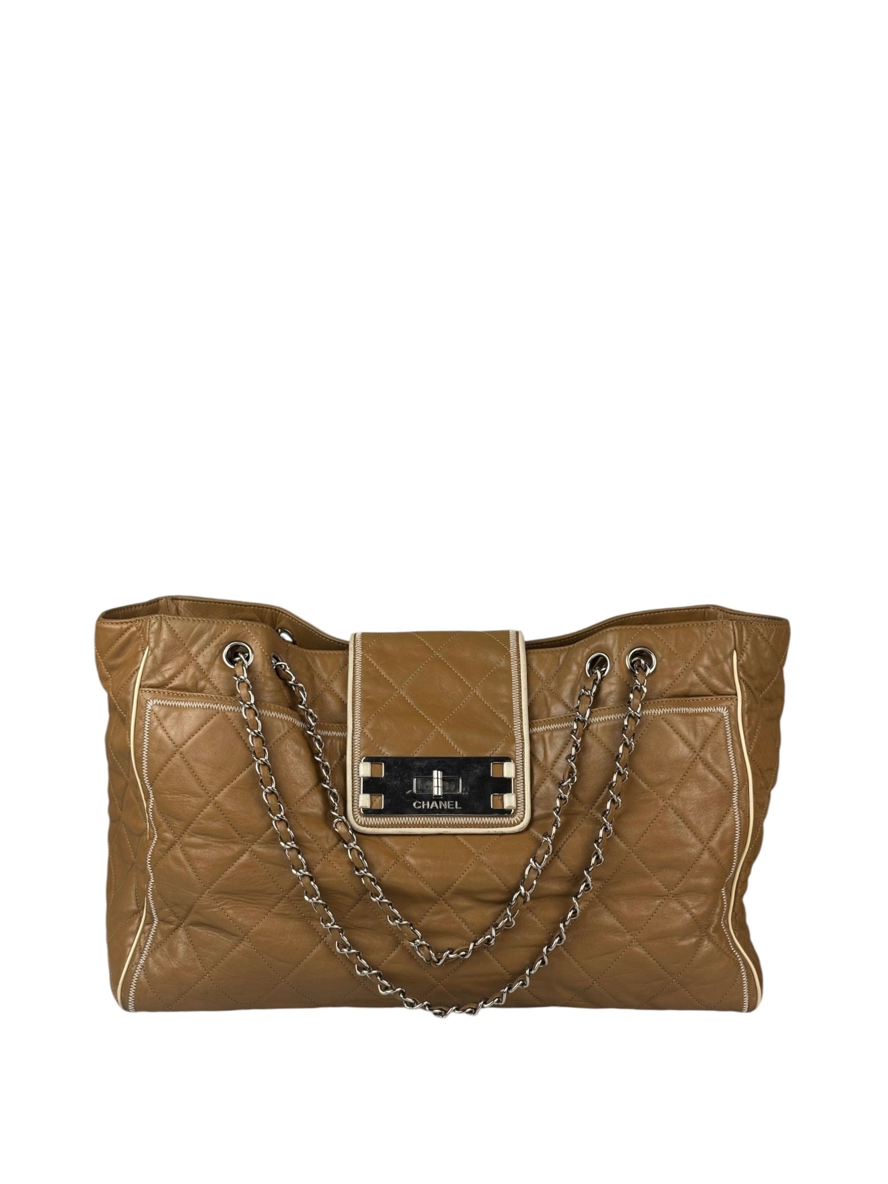 Chanel Camel Quilted Lambskin East-West Large Chain Tote 2008