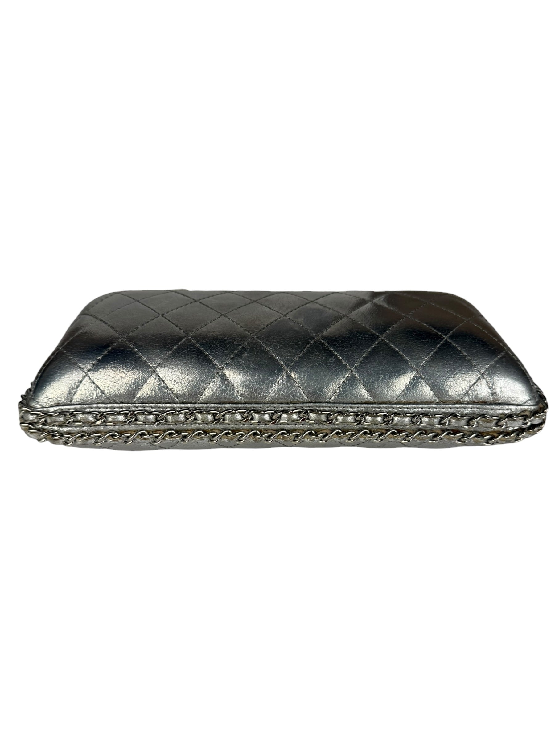 Chanel Metallic Silver Quilted Chain Around Clutch Shoulder Bag 2011
