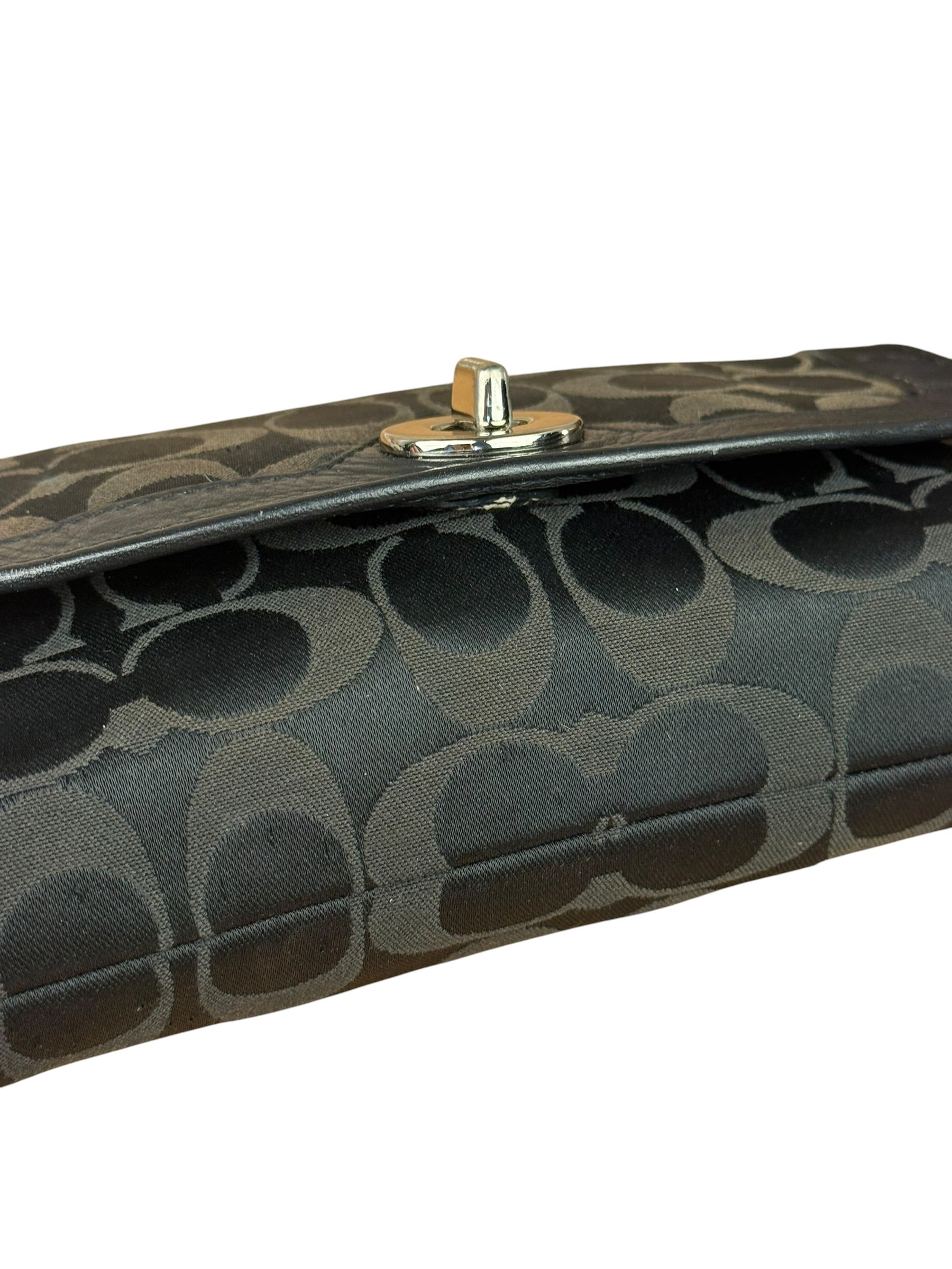 Coach Vintage Black Leather Trim C Canvas Flap Snap Clutch Wristlet