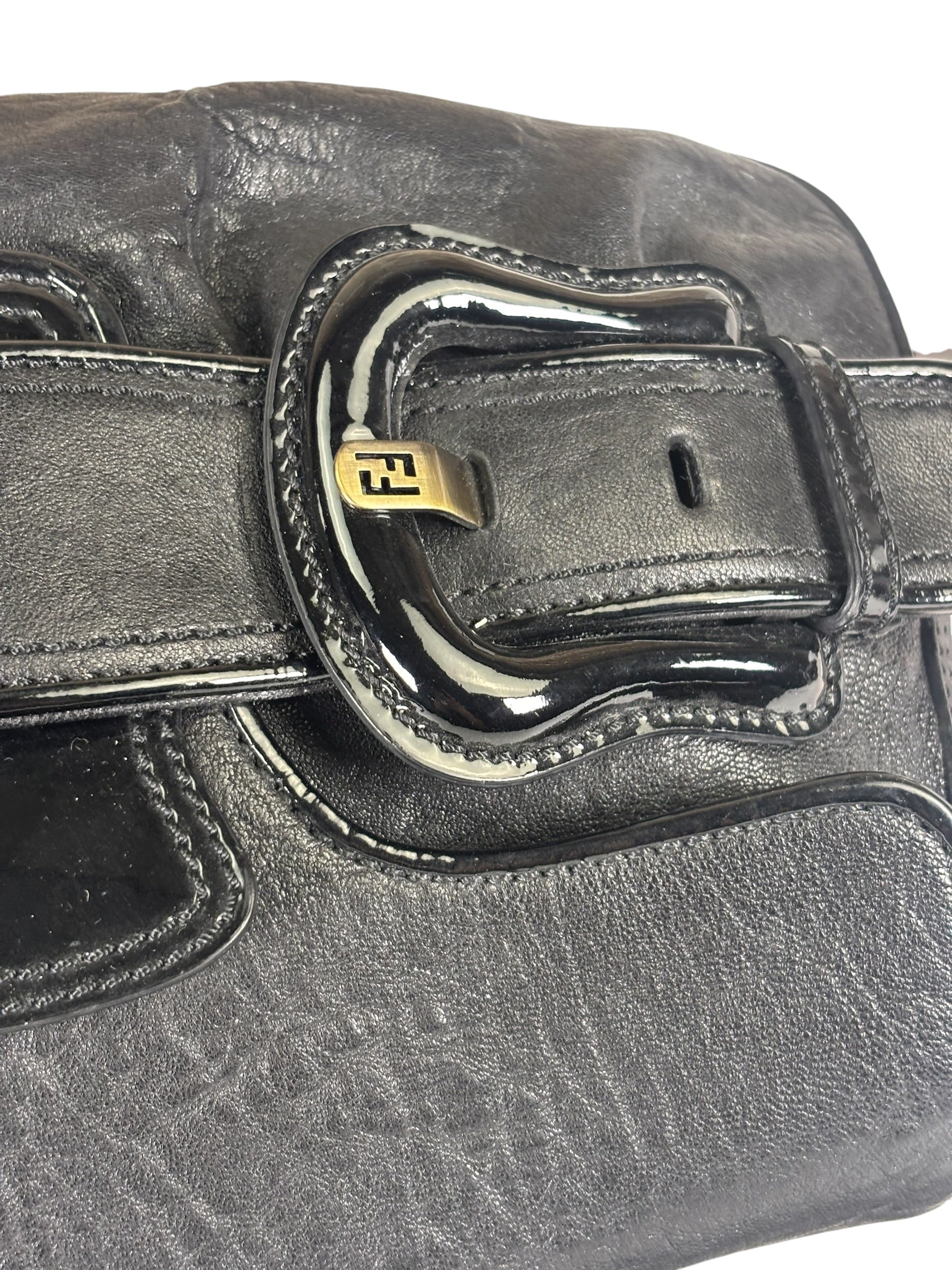 Fendi Black Patent Leather Trim B Bis Shoulder Bag
