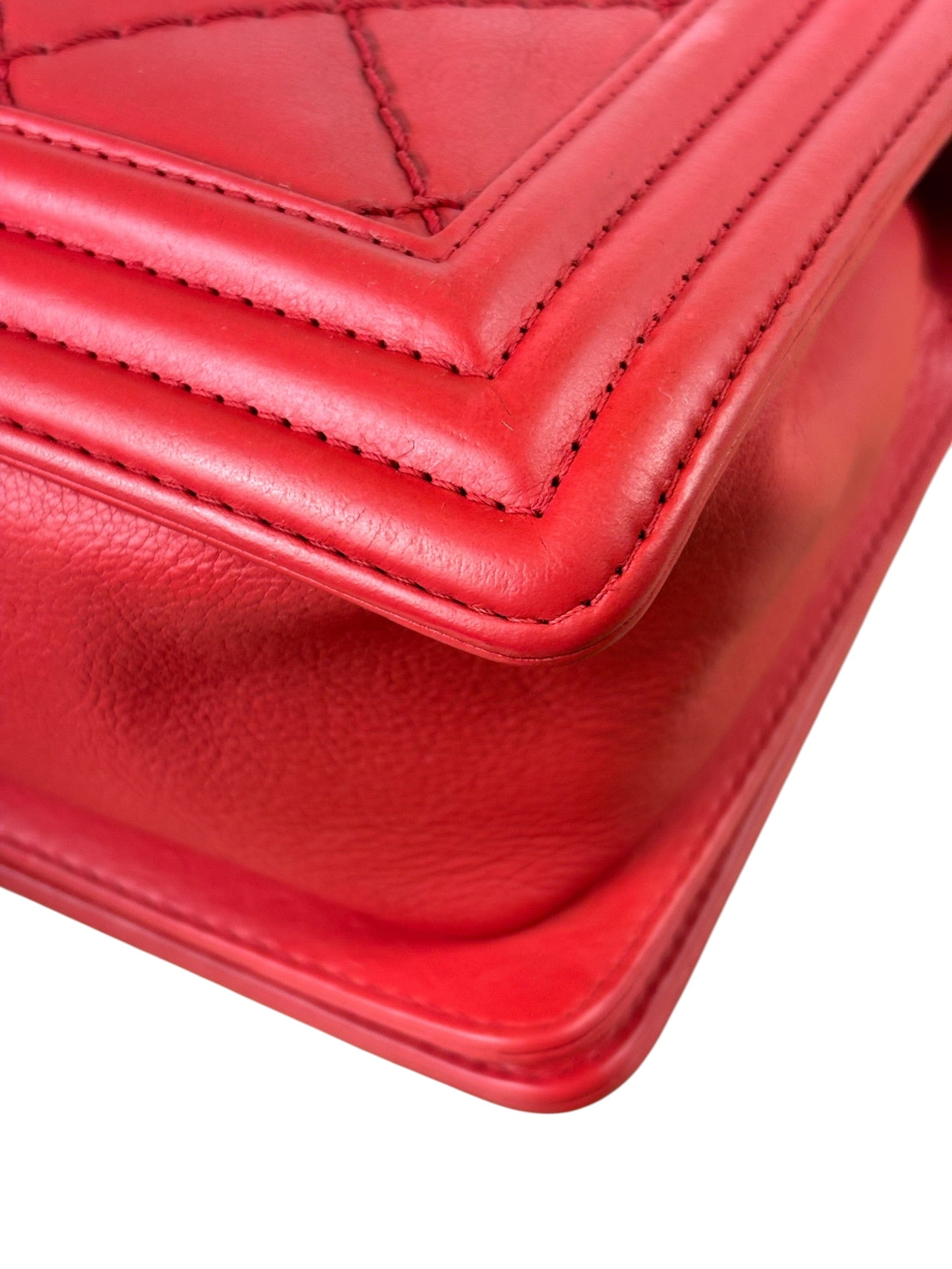 Chanel Red Quilted Lambskin Boy Flap Bag 2013