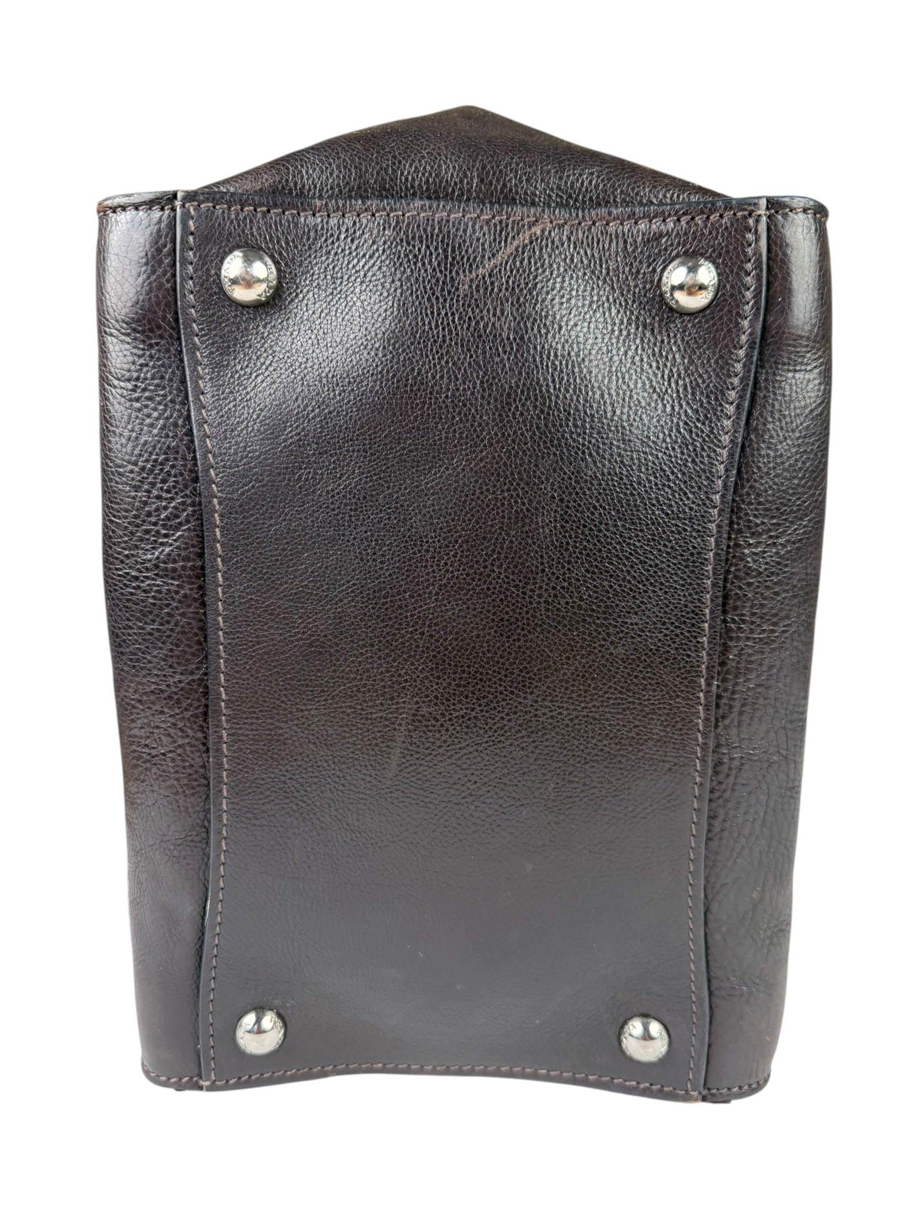 Prada Dark Brown Calf Leather Glace Twin-Pocket Tote