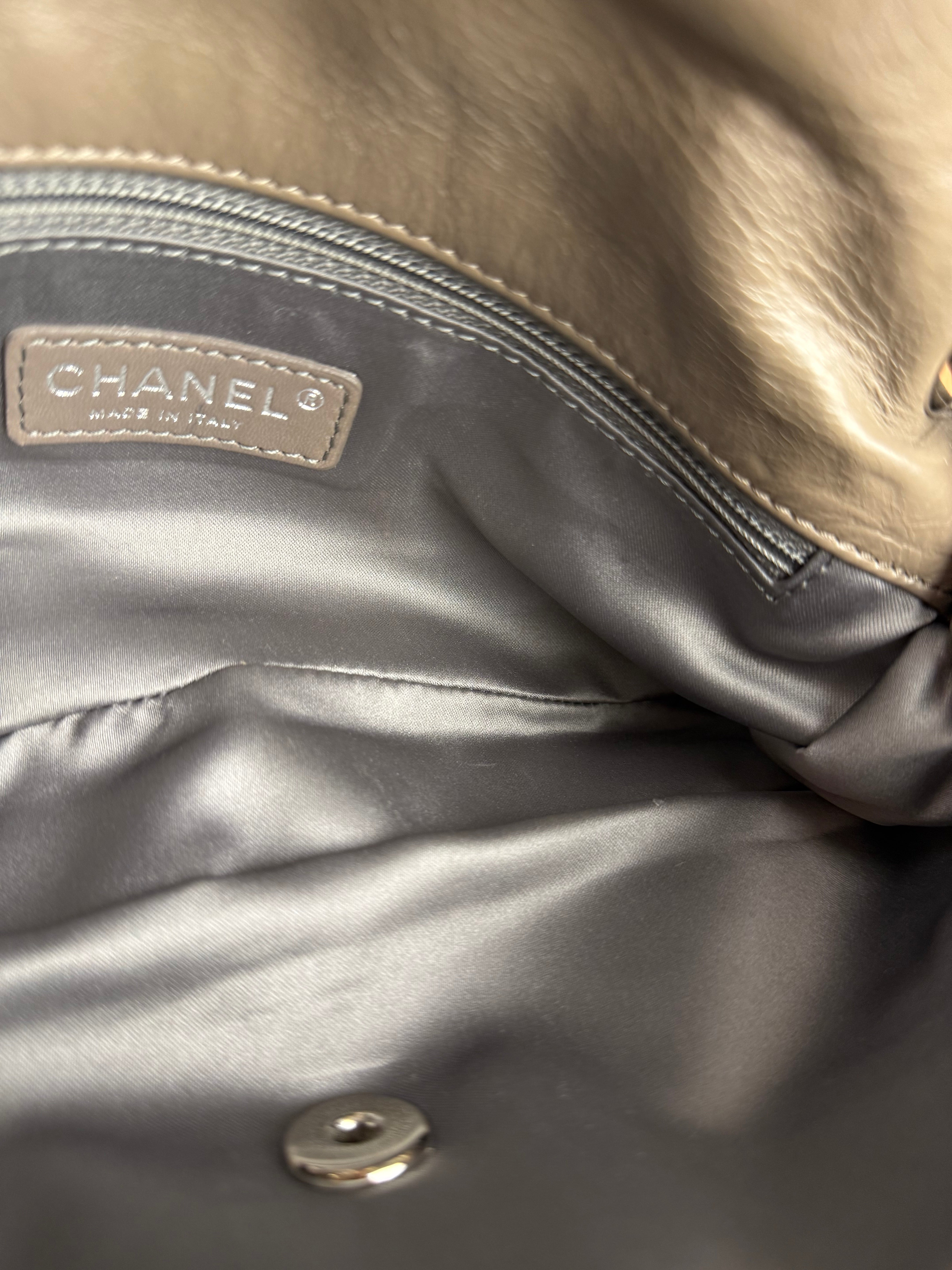 Chanel Taupe Leather Funny Tweed Fringe Flap Bag 2010
