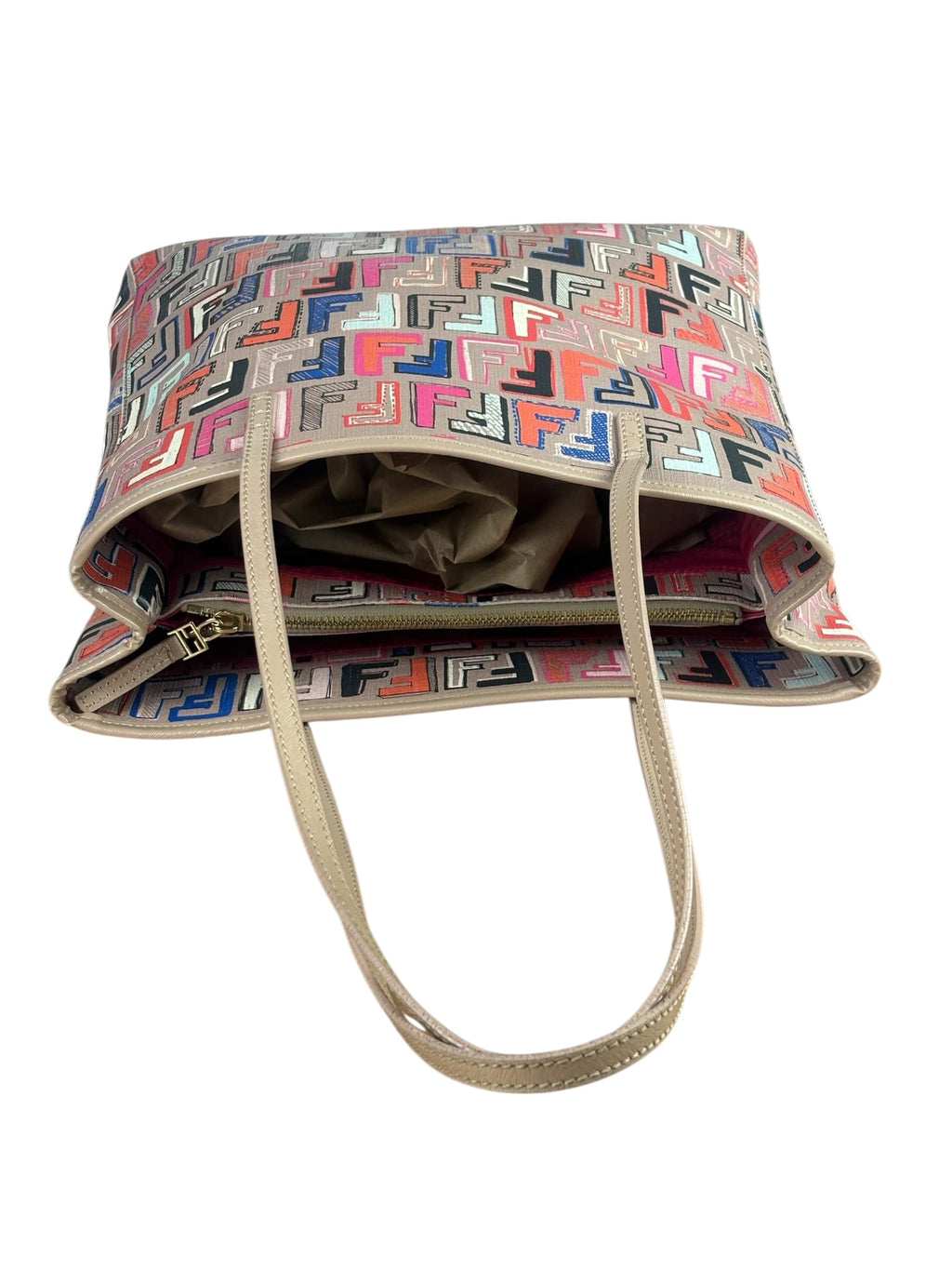Fendi Colorblock Leather Zucca Roll Tote