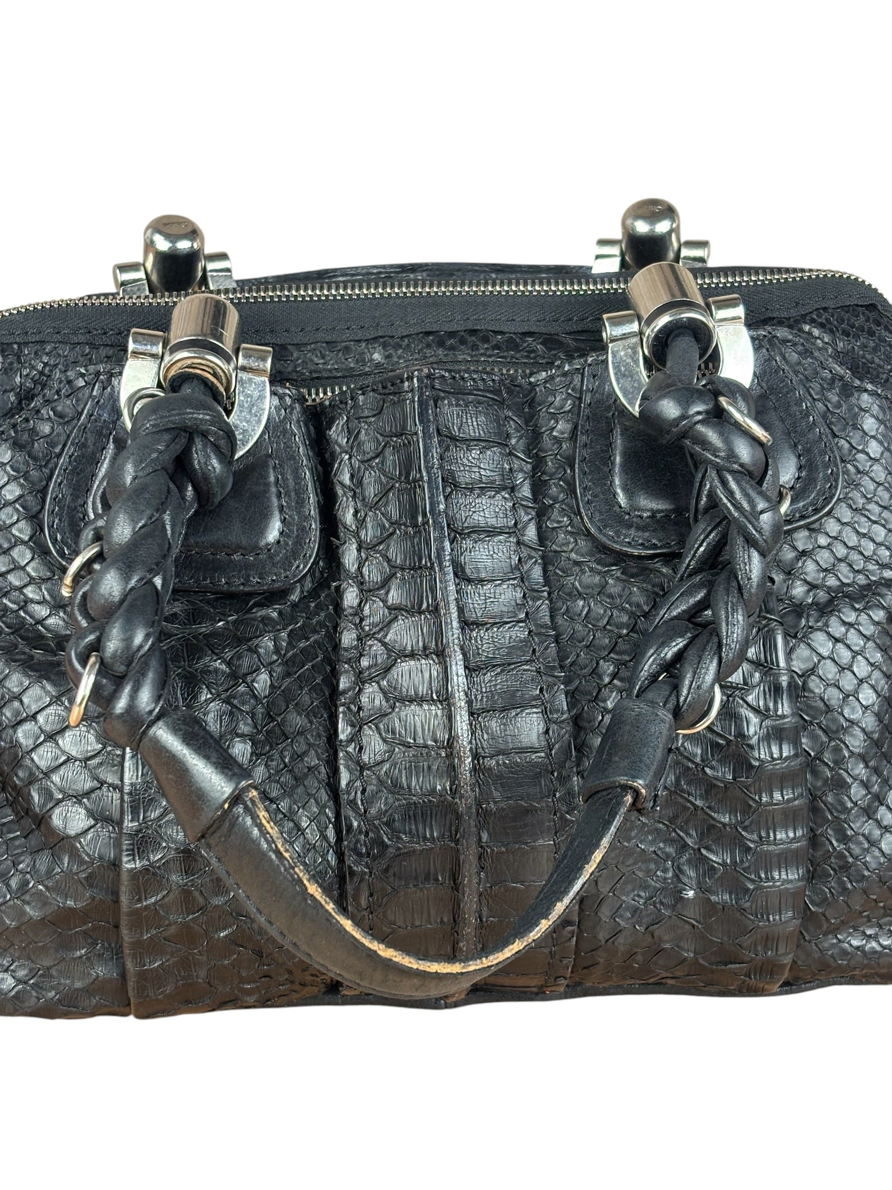 Chloé Vintage Black Leather Python Silverado Shoulder Bag