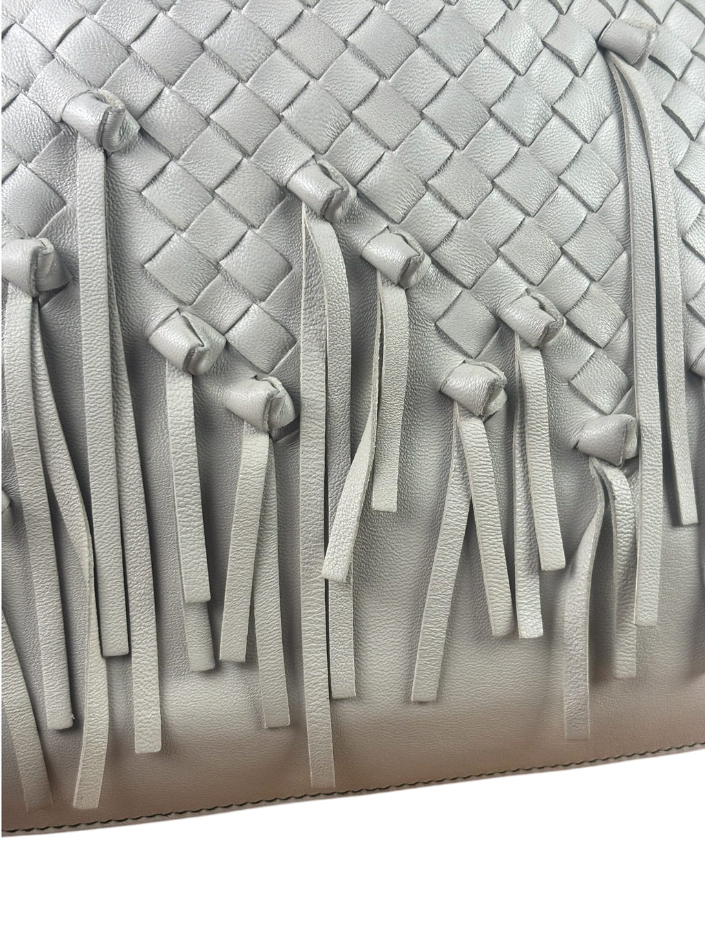 Bottega Veneta Grey Intrecciato Brio Loop Fringe Shoulder Bag