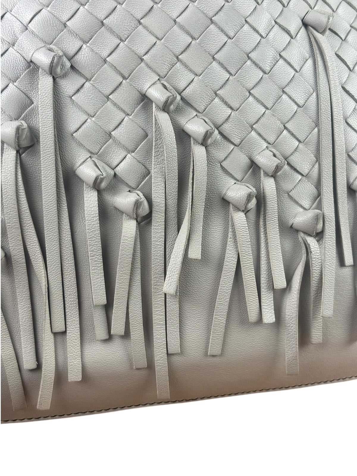 Bottega Veneta Grey Intrecciato Brio Loop Fringe Shoulder Bag
