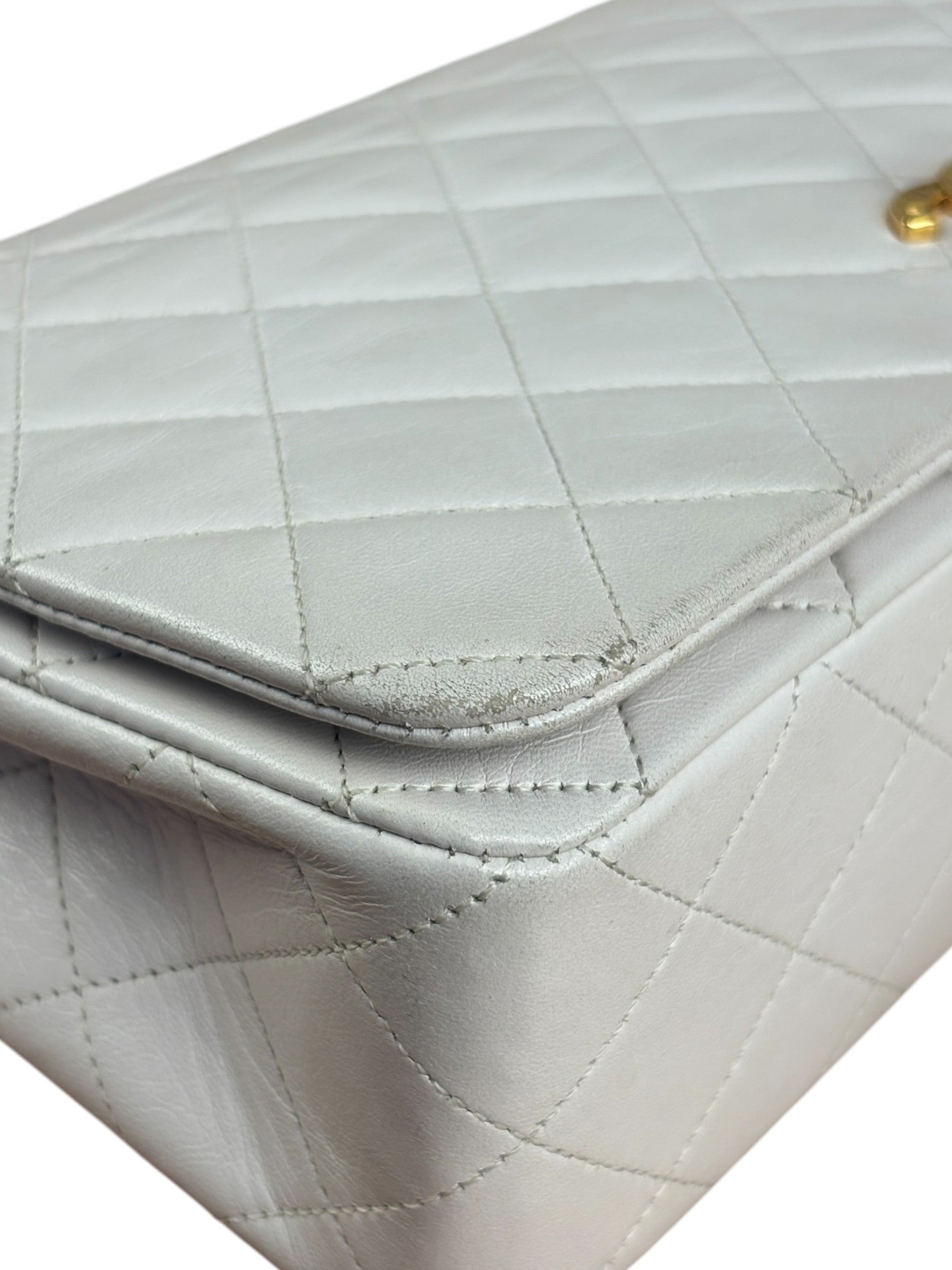 Chanel White Quilted Leather CC Flap Shoulder Bag 2013