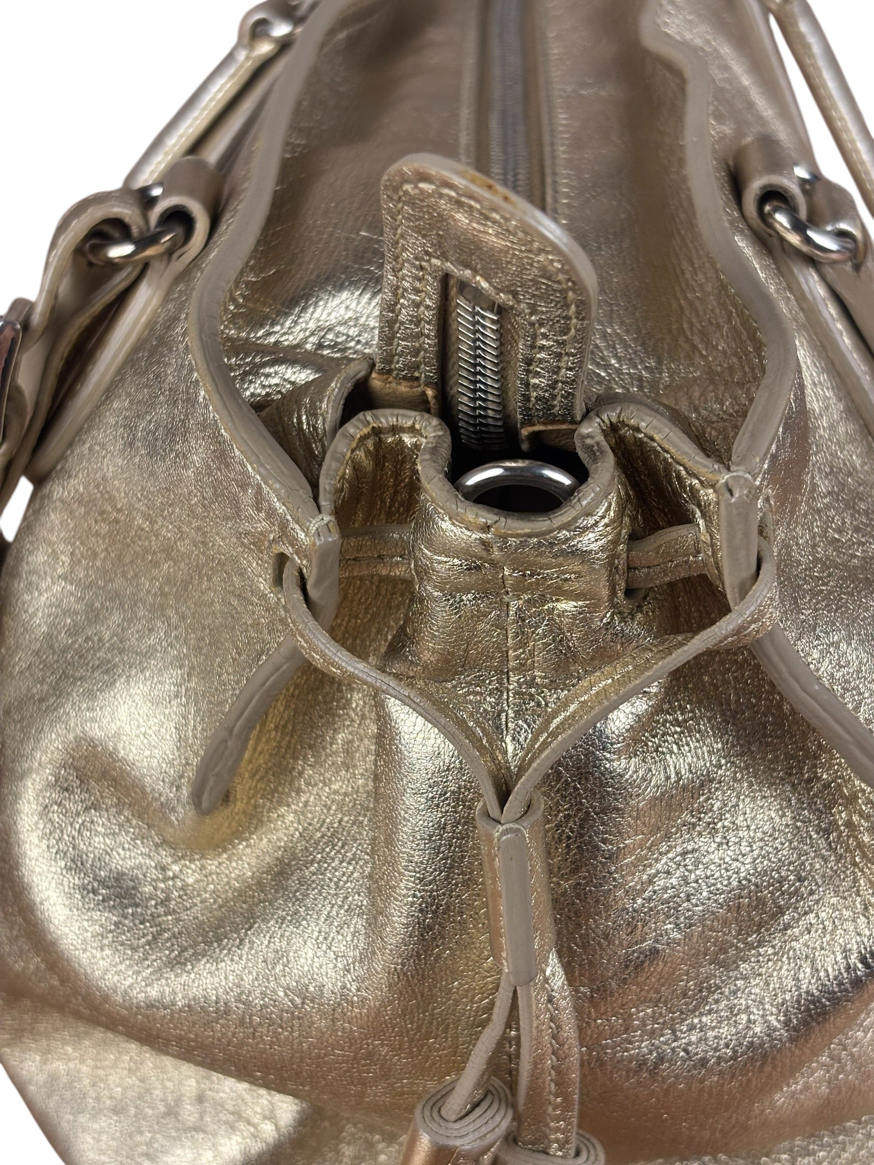 Prada Vintage Metallic Gold Leather Satchel Handbag