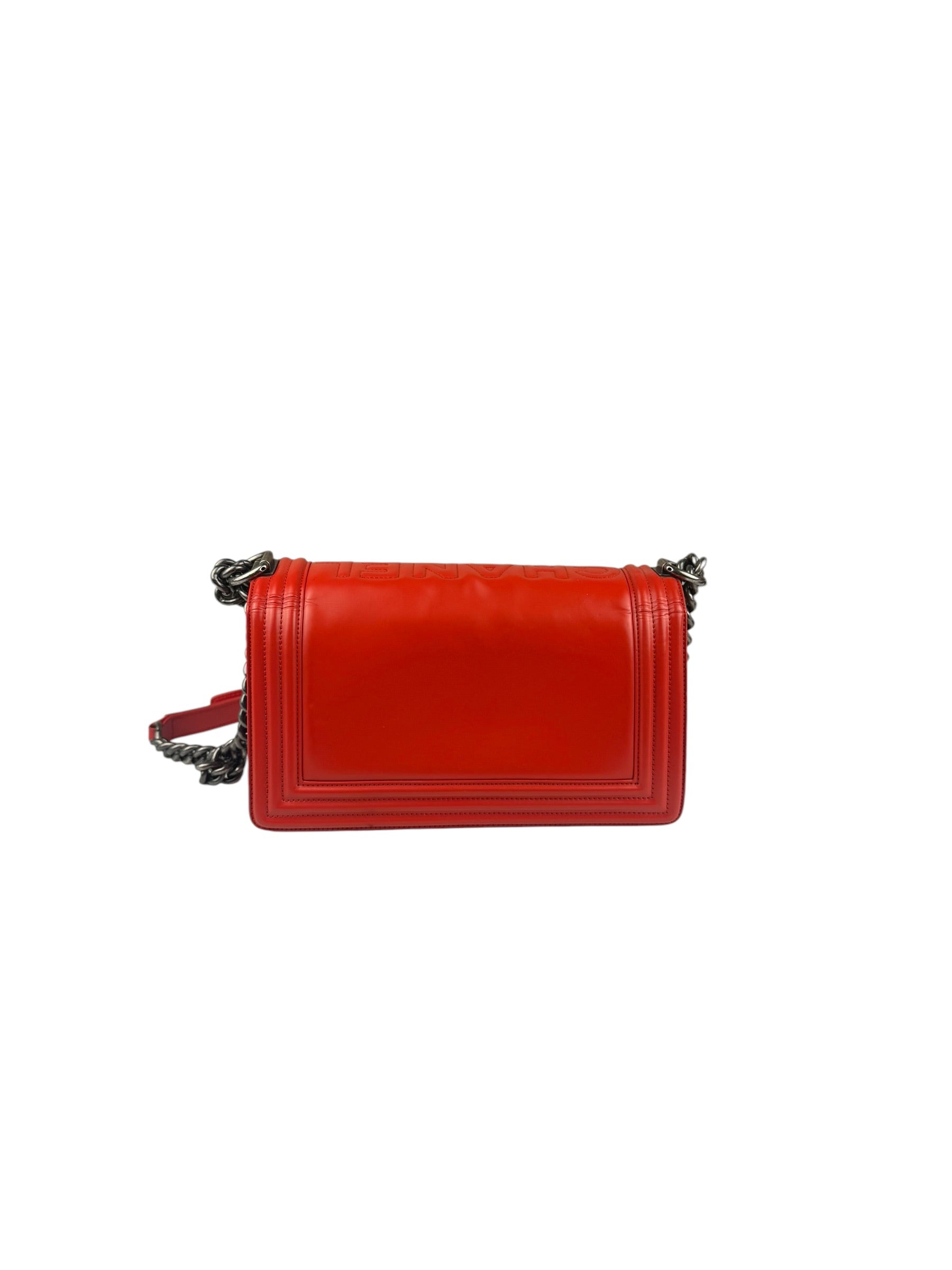 Chanel Red Leather Reverso Boy Flap Bag