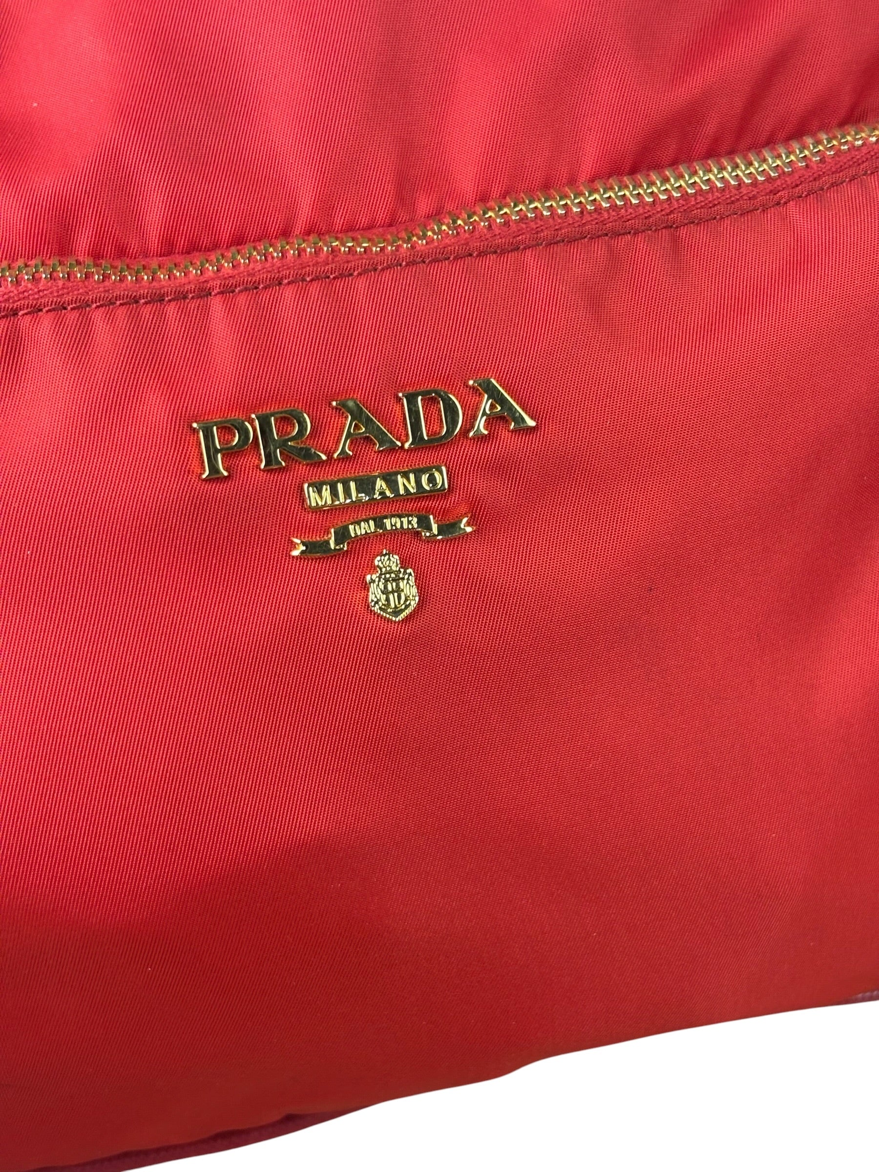 Prada Rosso Red Tessuto Nylon/Saffiano Leather Trim Shoulder Bag