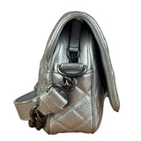 Chanel CC Silver Metallic Quilted Flap Shoulder Bag 2017