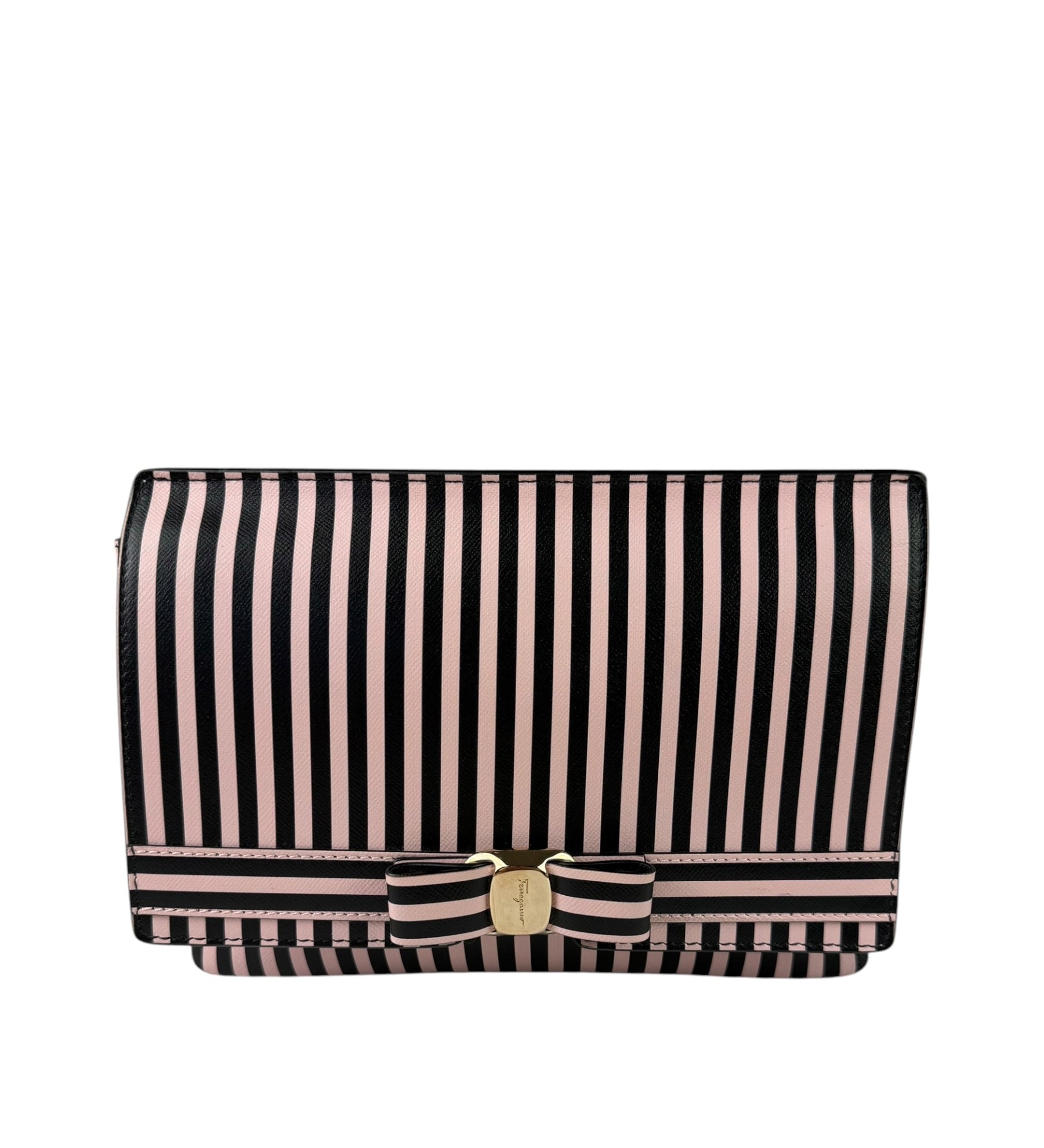 Salvatore Ferragamo Pink/Black Striped Crossbody Bag