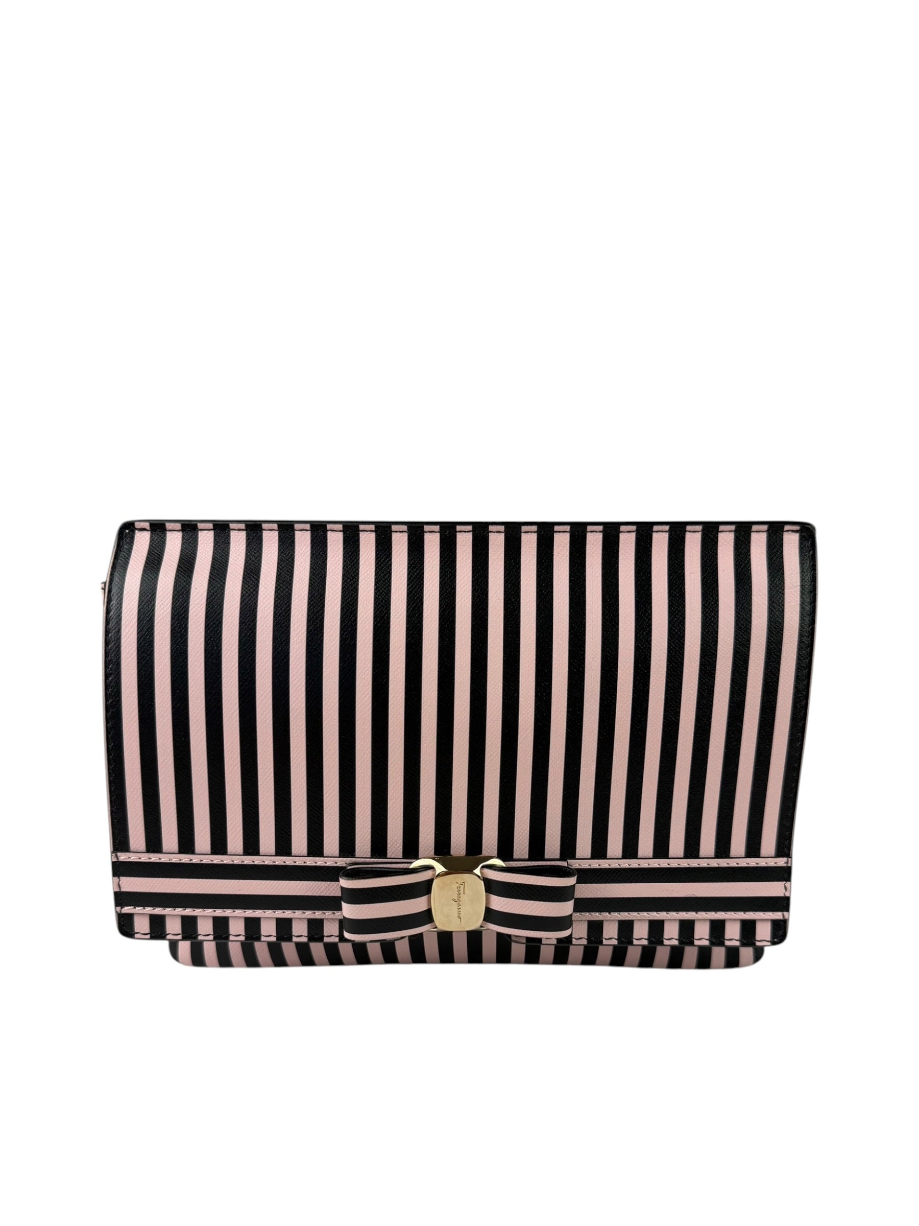 Salvatore Ferragamo Pink/Black Striped Crossbody Bag