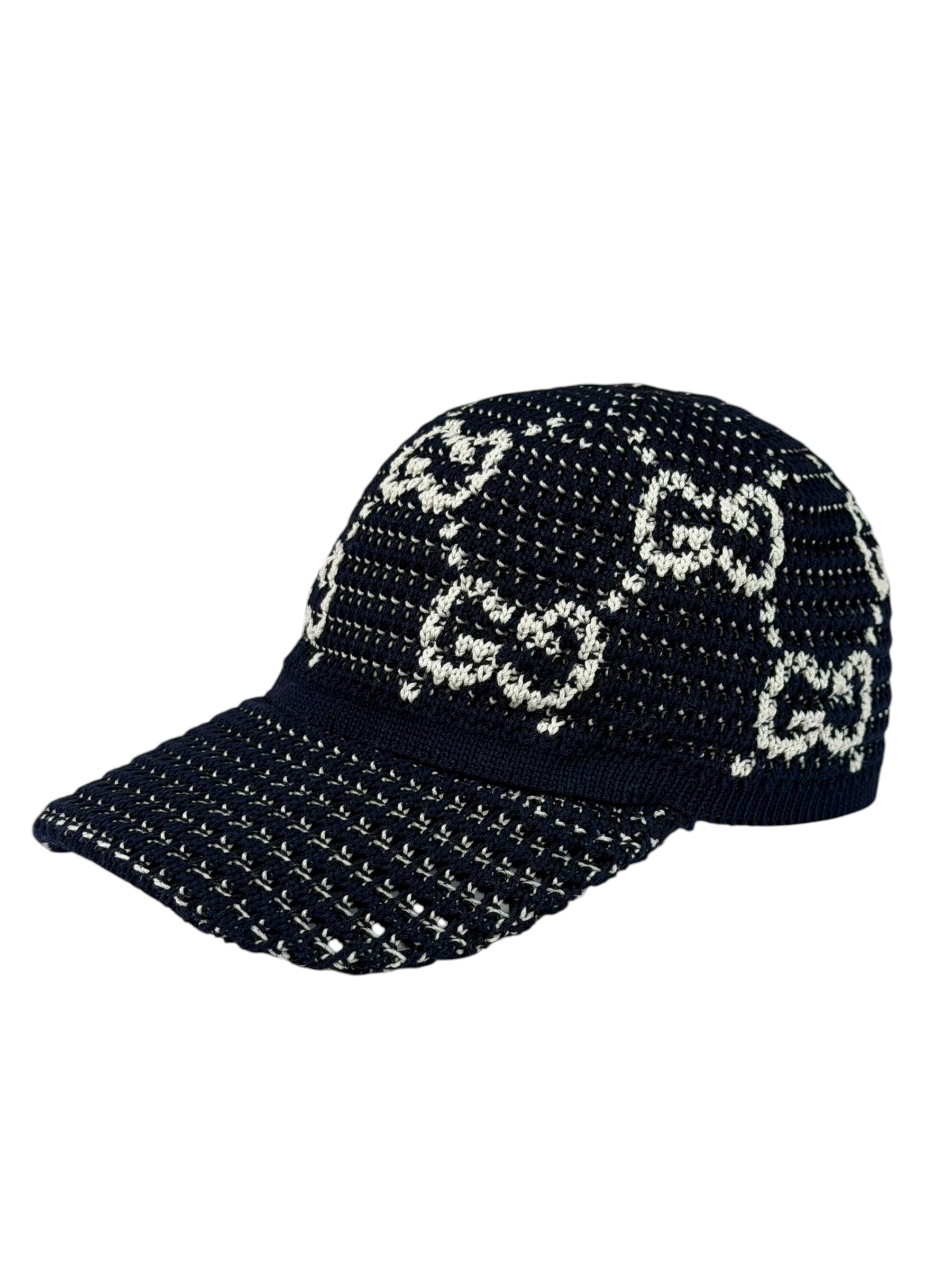 Gucci Navy GG Crochet Cotton Baseball Hat