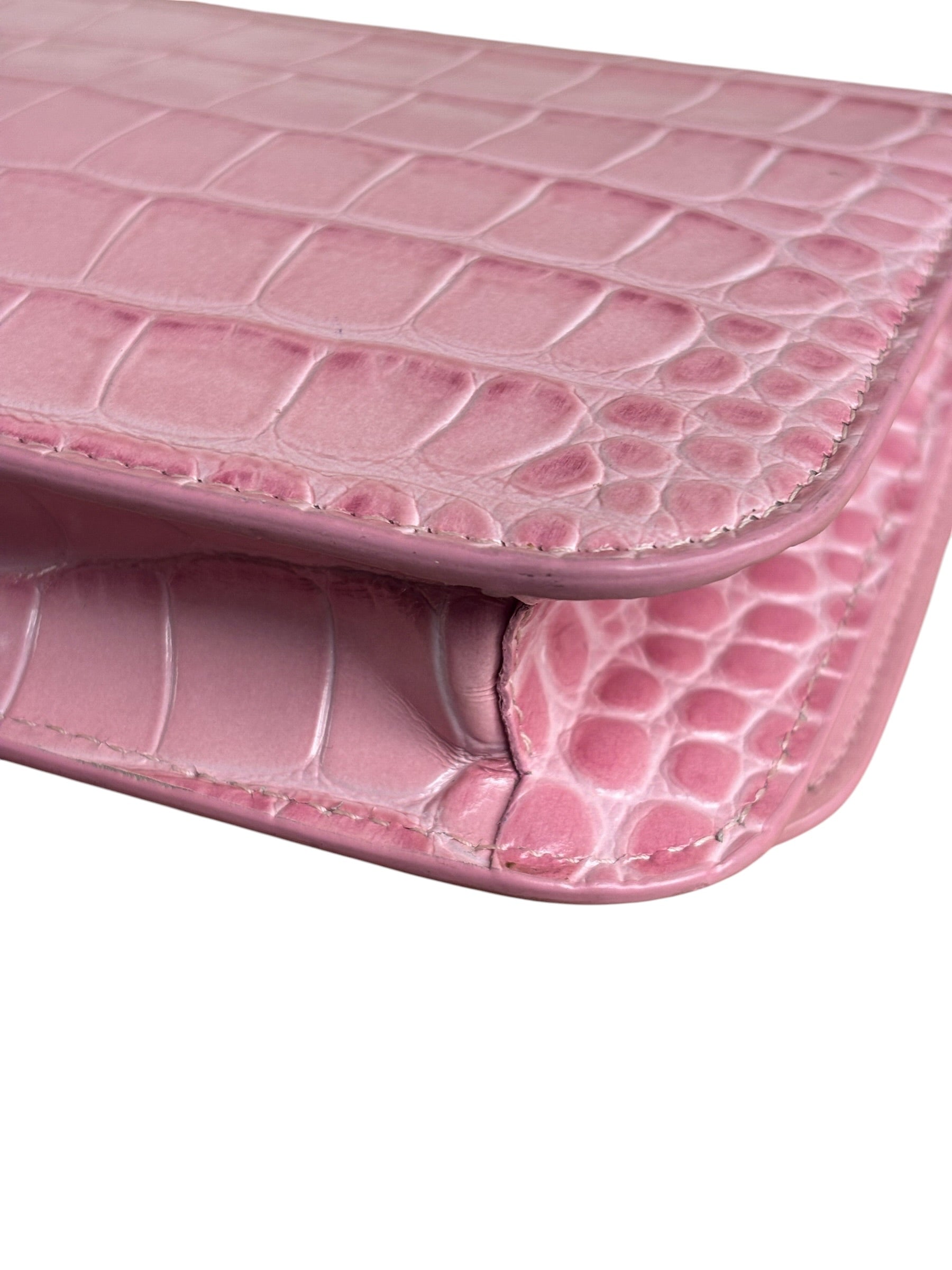 Balenciaga Pink Croc-Embossed Leather Chain B Wallet