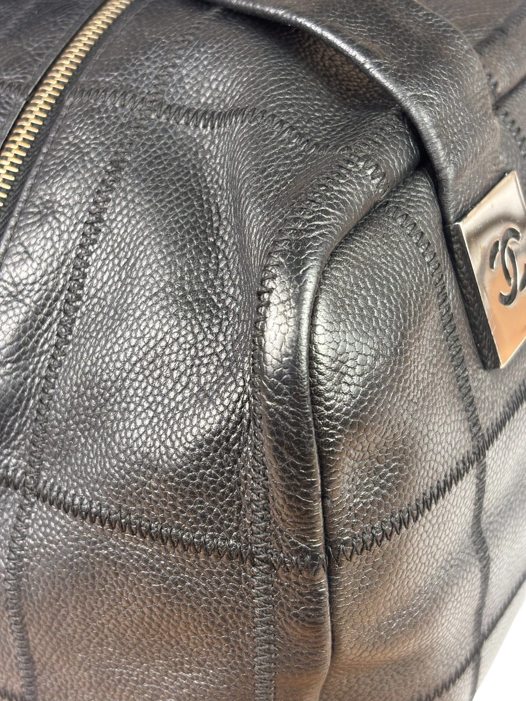 Chanel Black Quilted Leather Chocolate Bar Bowling Handbag