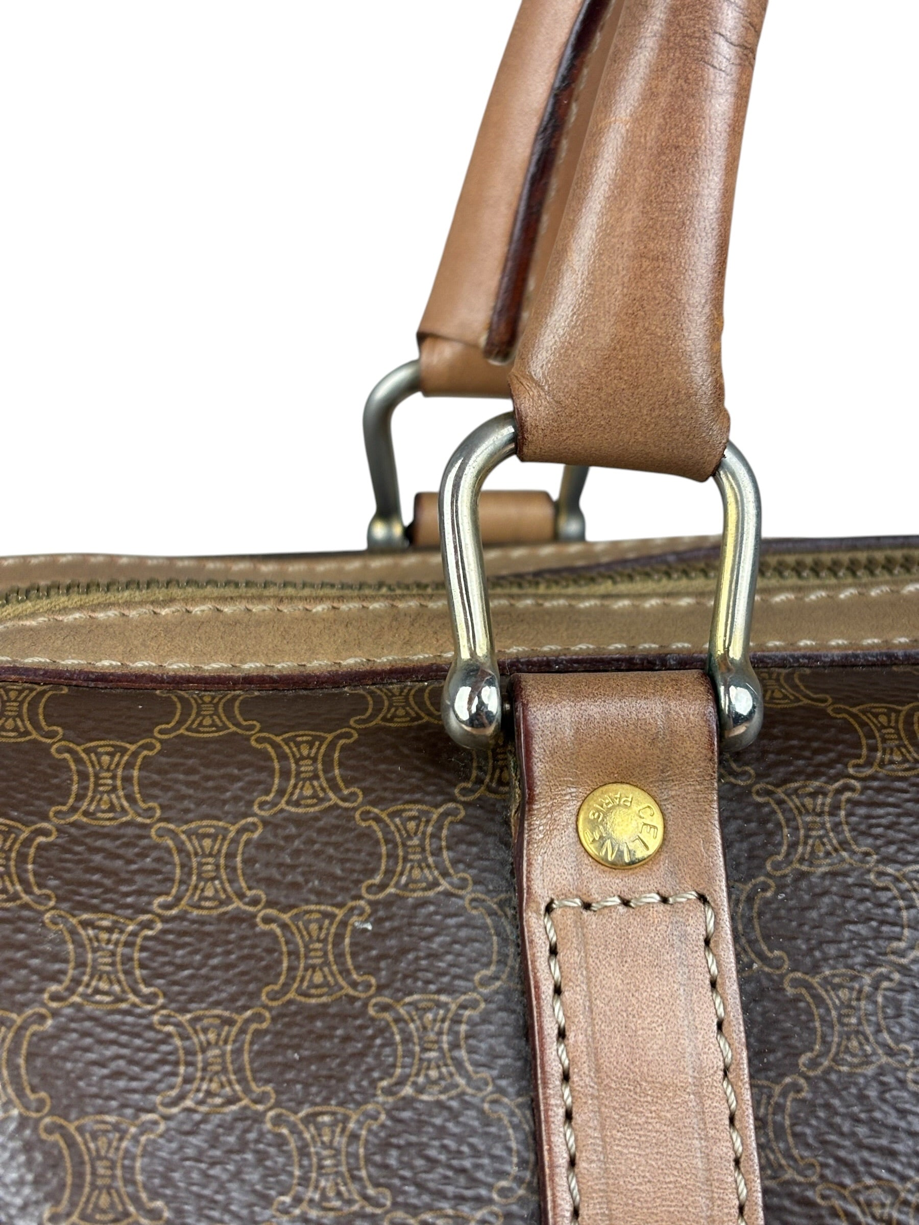 Celine Brown Leather Boston Handbag
