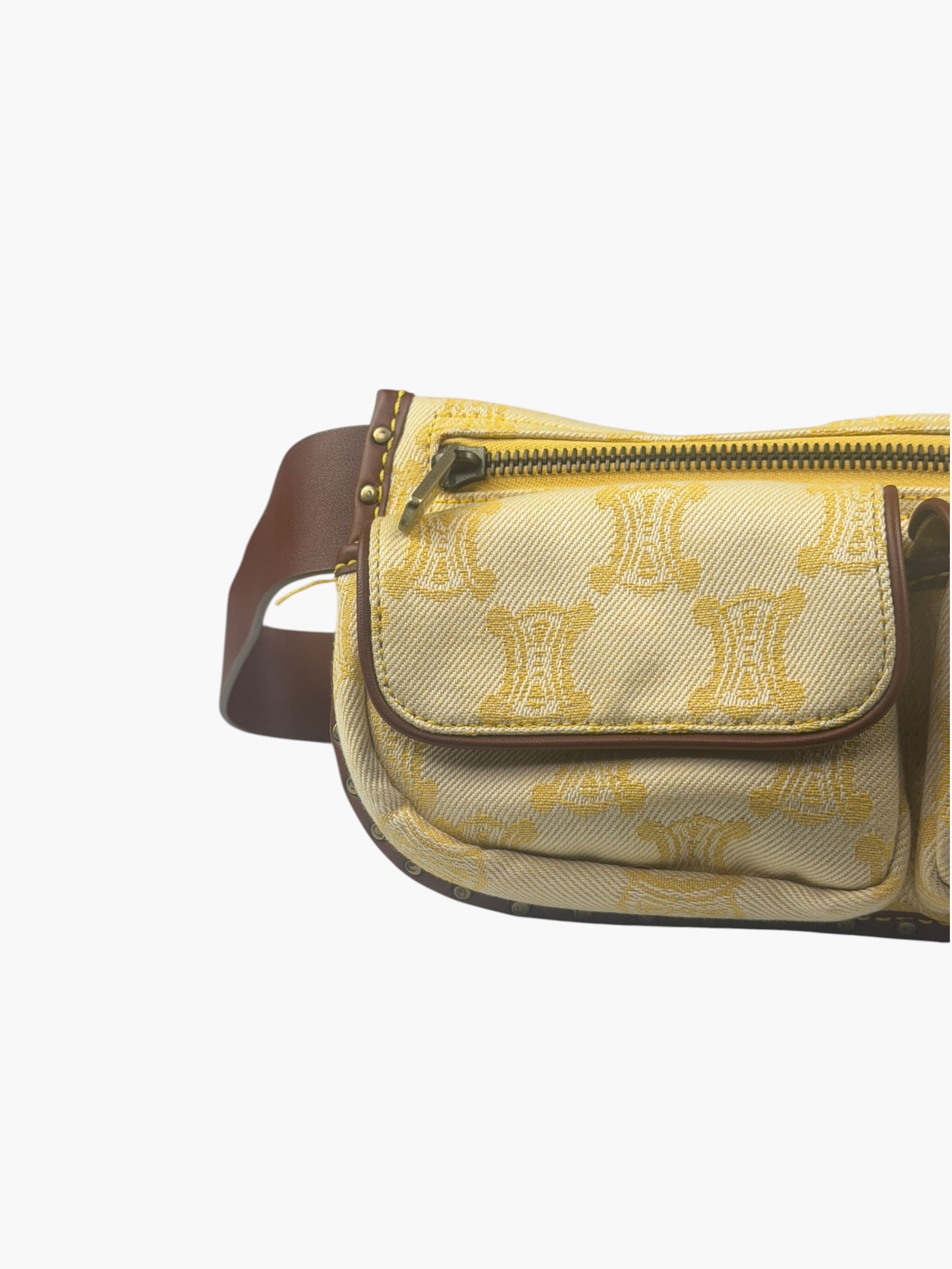 Celine Yellow/Brown Leather Trim Macadam Belt Bag
