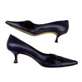 Manolo Blahnik Purple/Black Bow Kitten Heels