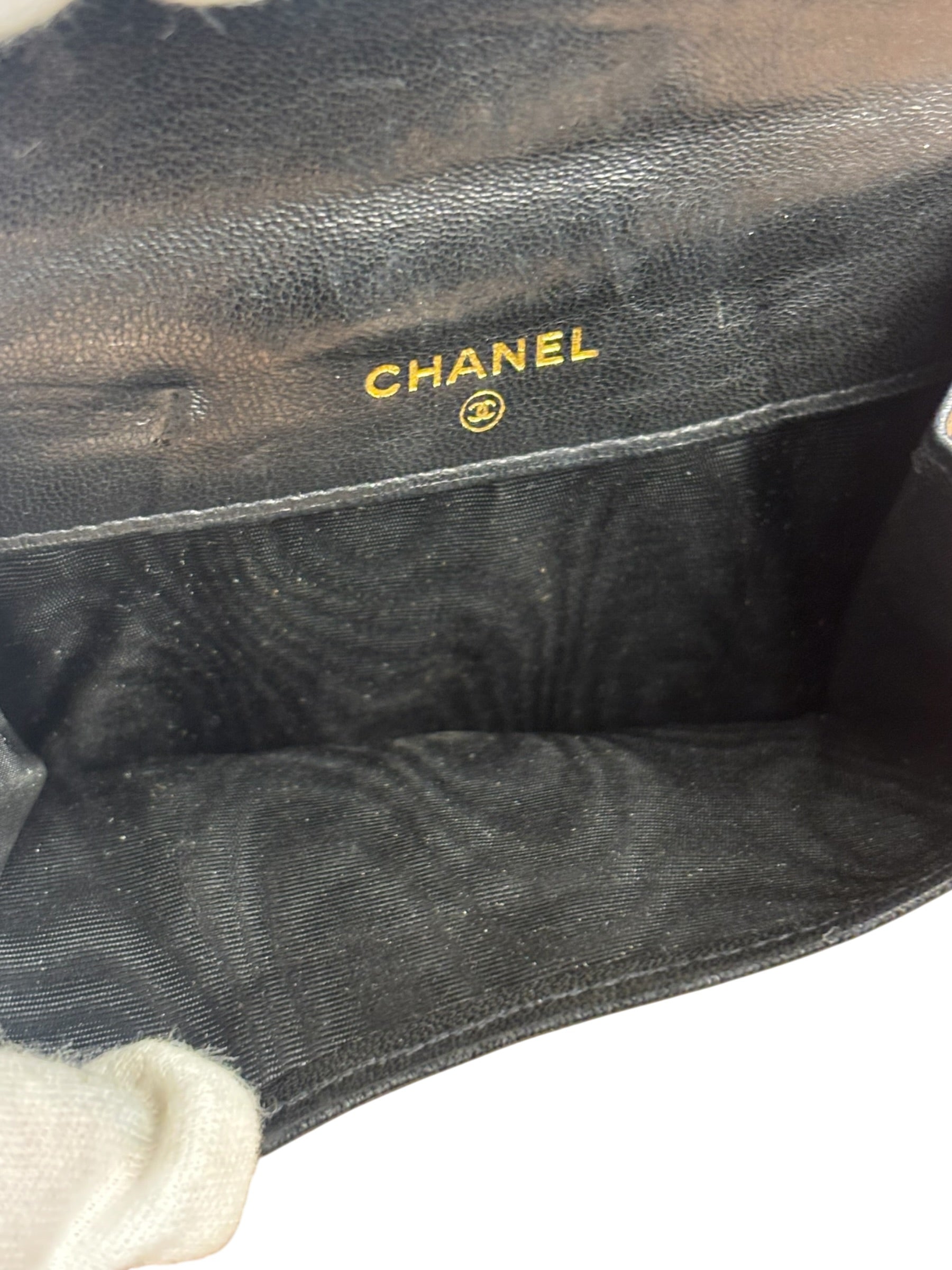 Chanel Vintage Black Leather CC Compact Wallet 1997