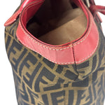 Fendi Beige/Red Leather Trim Zucca Buckle Tote