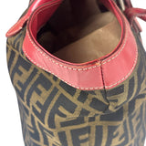 Fendi Beige/Red Leather Trim Zucca Buckle Tote