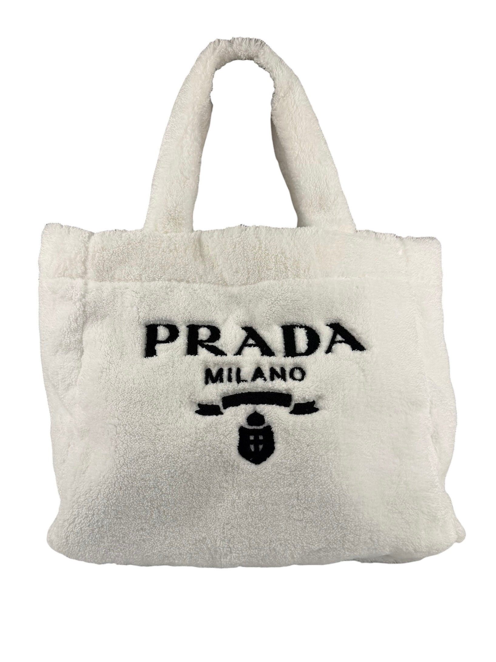 Prada White Terry Cloth Spugna Tote Bag