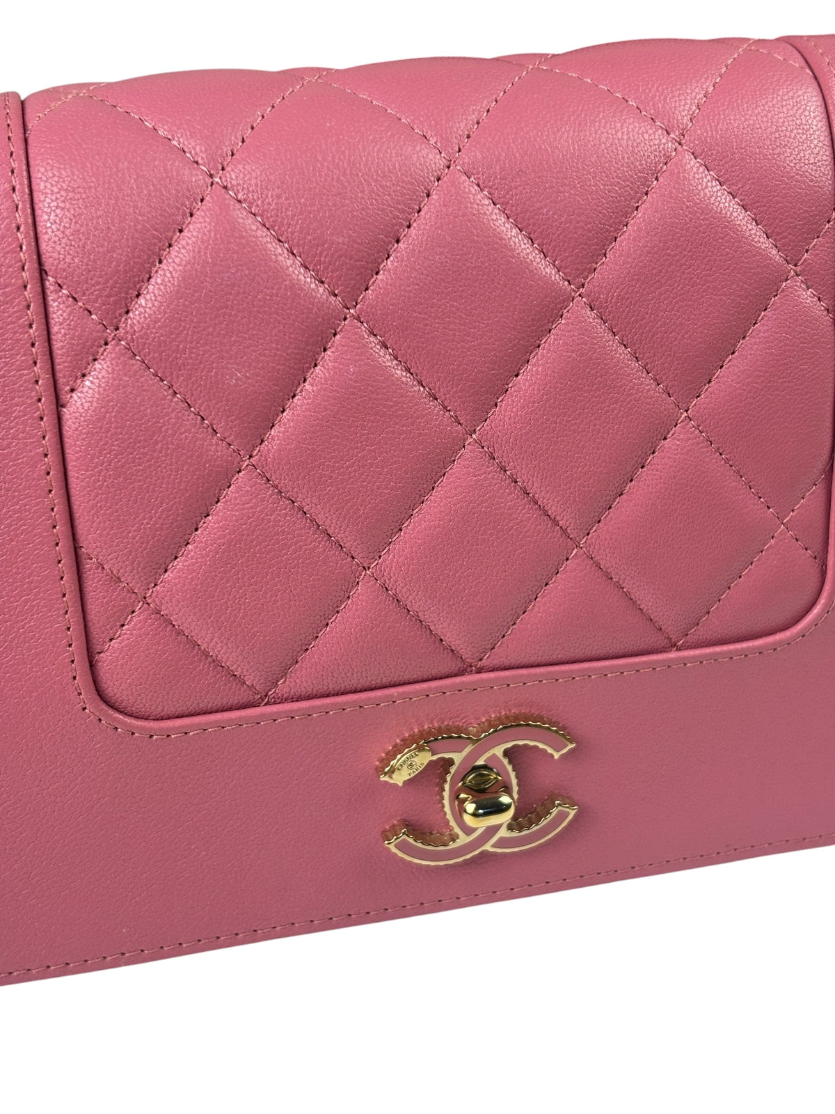 Chanel Pink Lambskin Mademoiselle Flap Wallet On Chain 2018