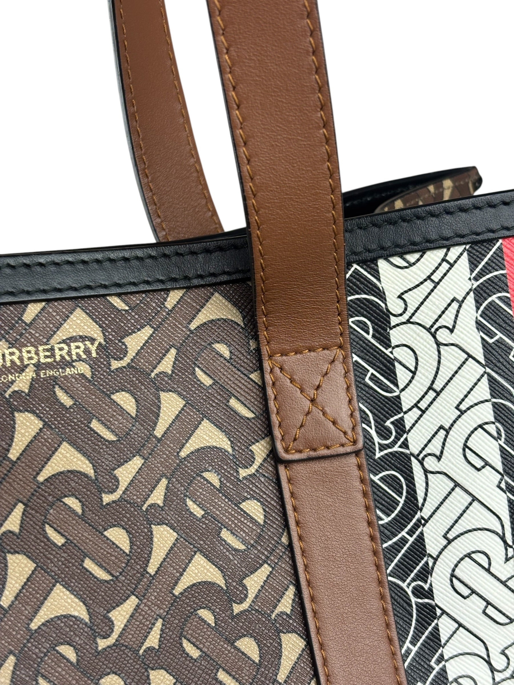 Burberry Leather TB Monogram Stripe E-Canvas Tote Bag