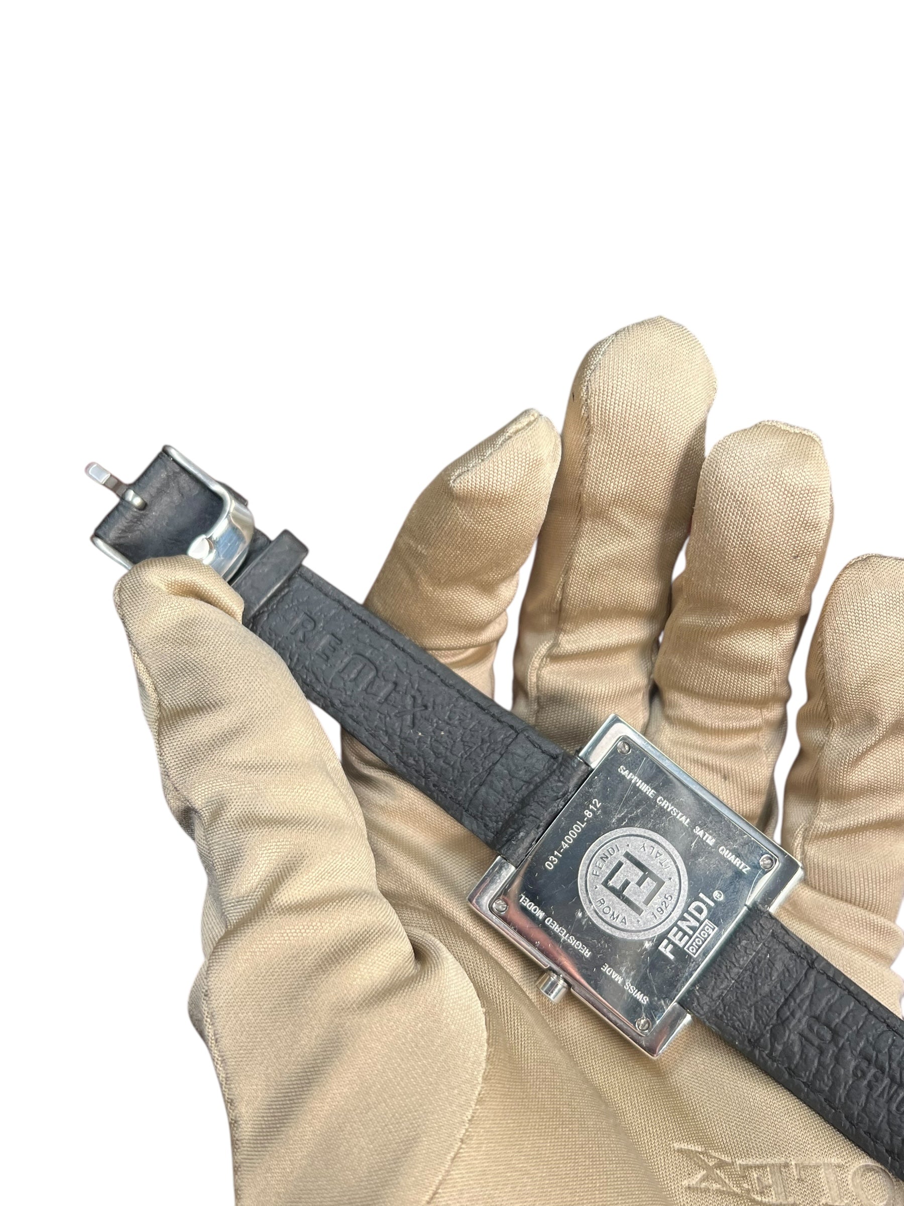 Fendi FF Black Dial Black Leather Strap