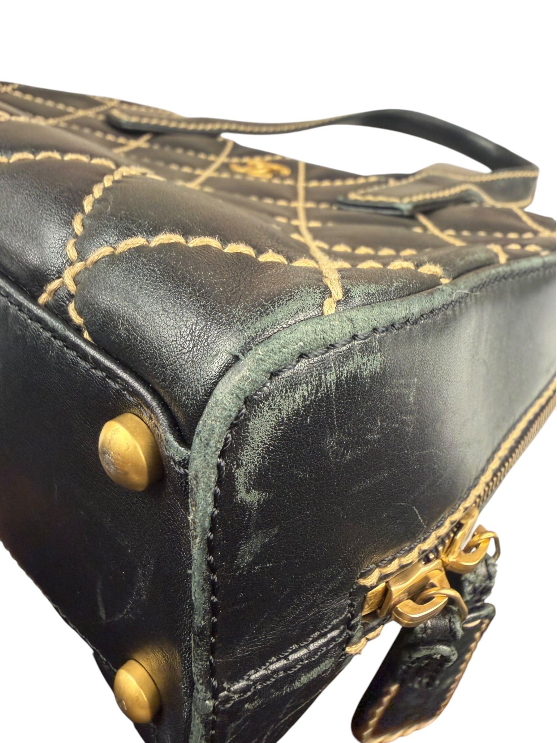 Chanel Black Quilted Leather Wild Stitch Bowler Bag 2003
