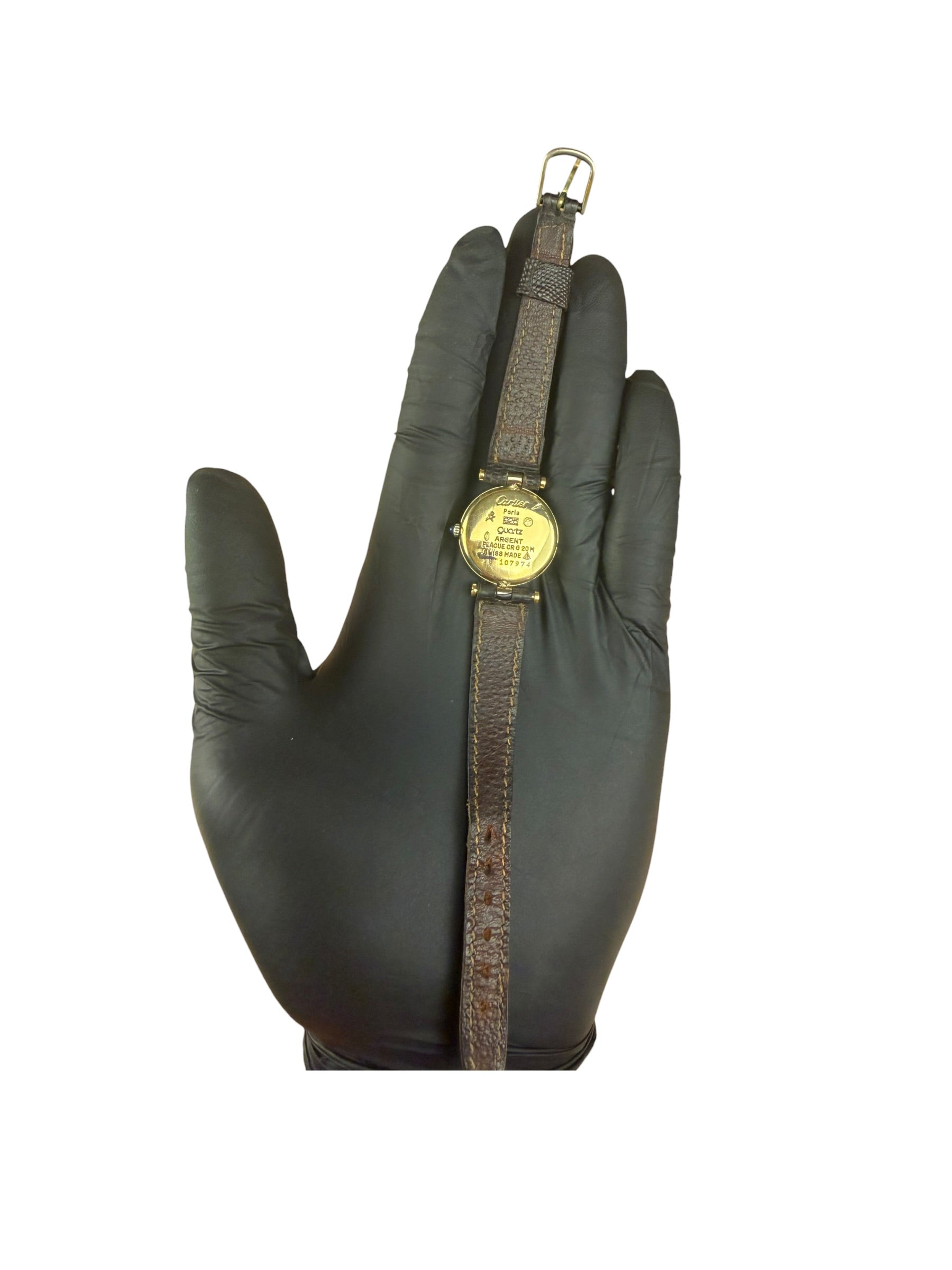 Cartier Must De Vendome Vermeil Cream Roman Dial Brown Strap