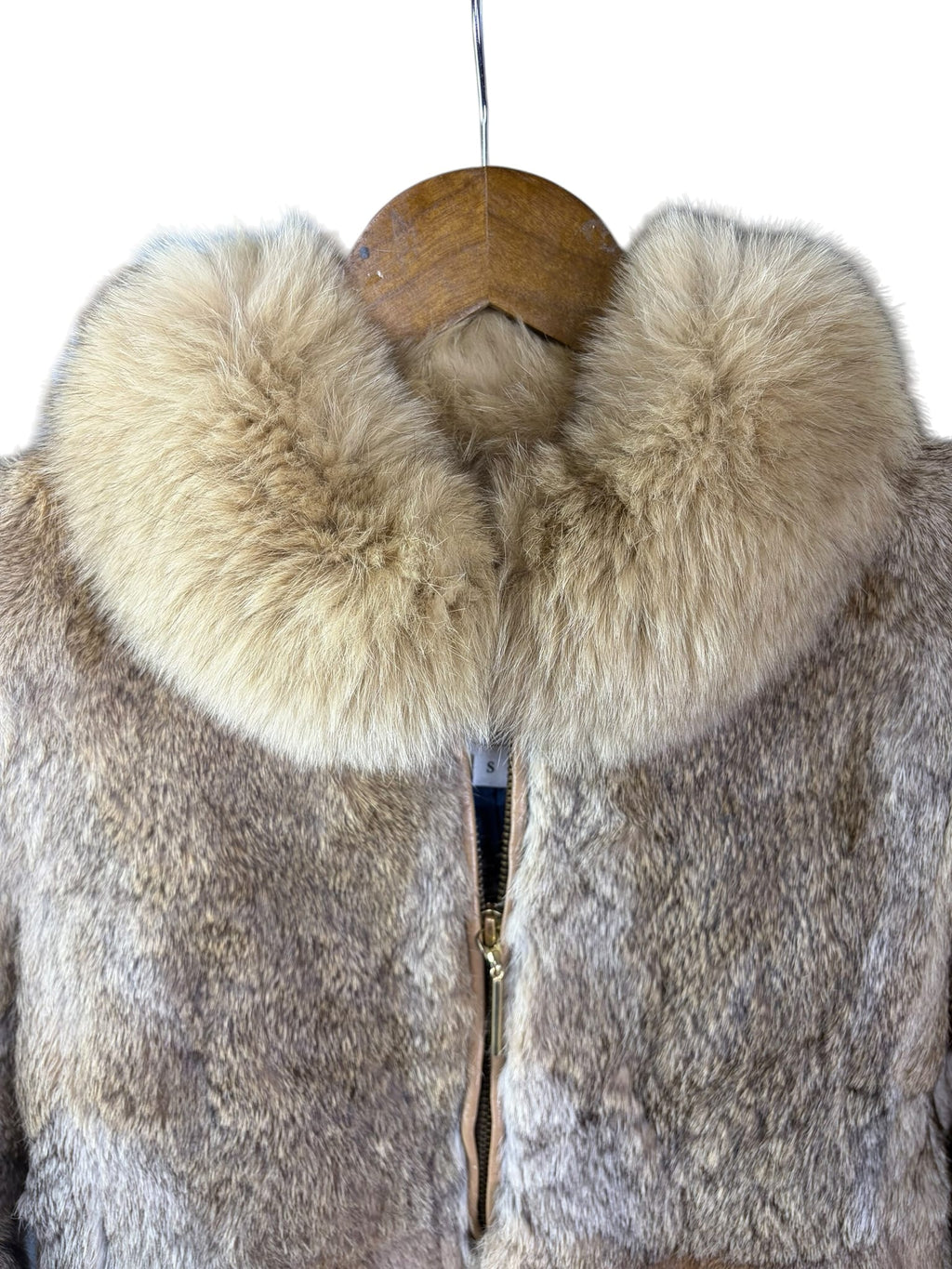 Vintage Dritte Brown Rabbit Fur/Fox Fur Trim Zip-Up Coat