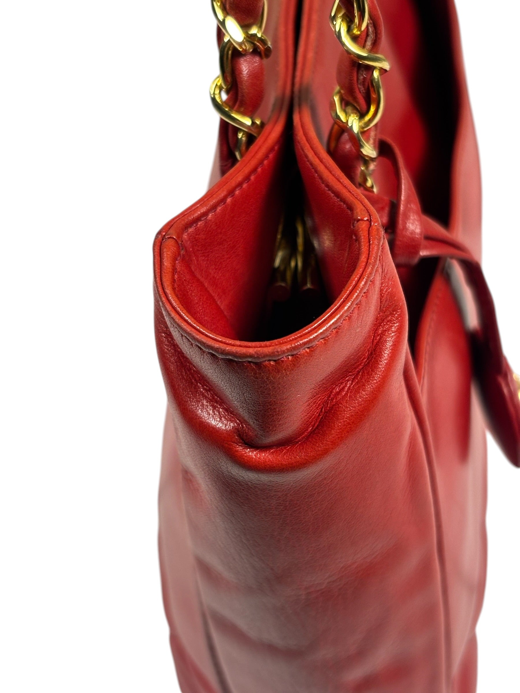 Chanel Vintage Red Quilted Lambskin Tote 1989