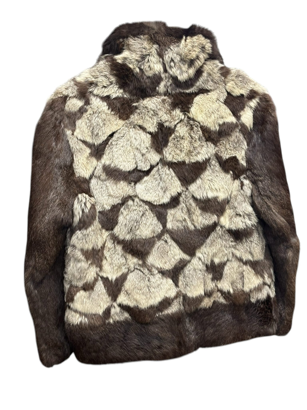 Vintage Mosaic Pattern Dyed Rabbit Fur Coat